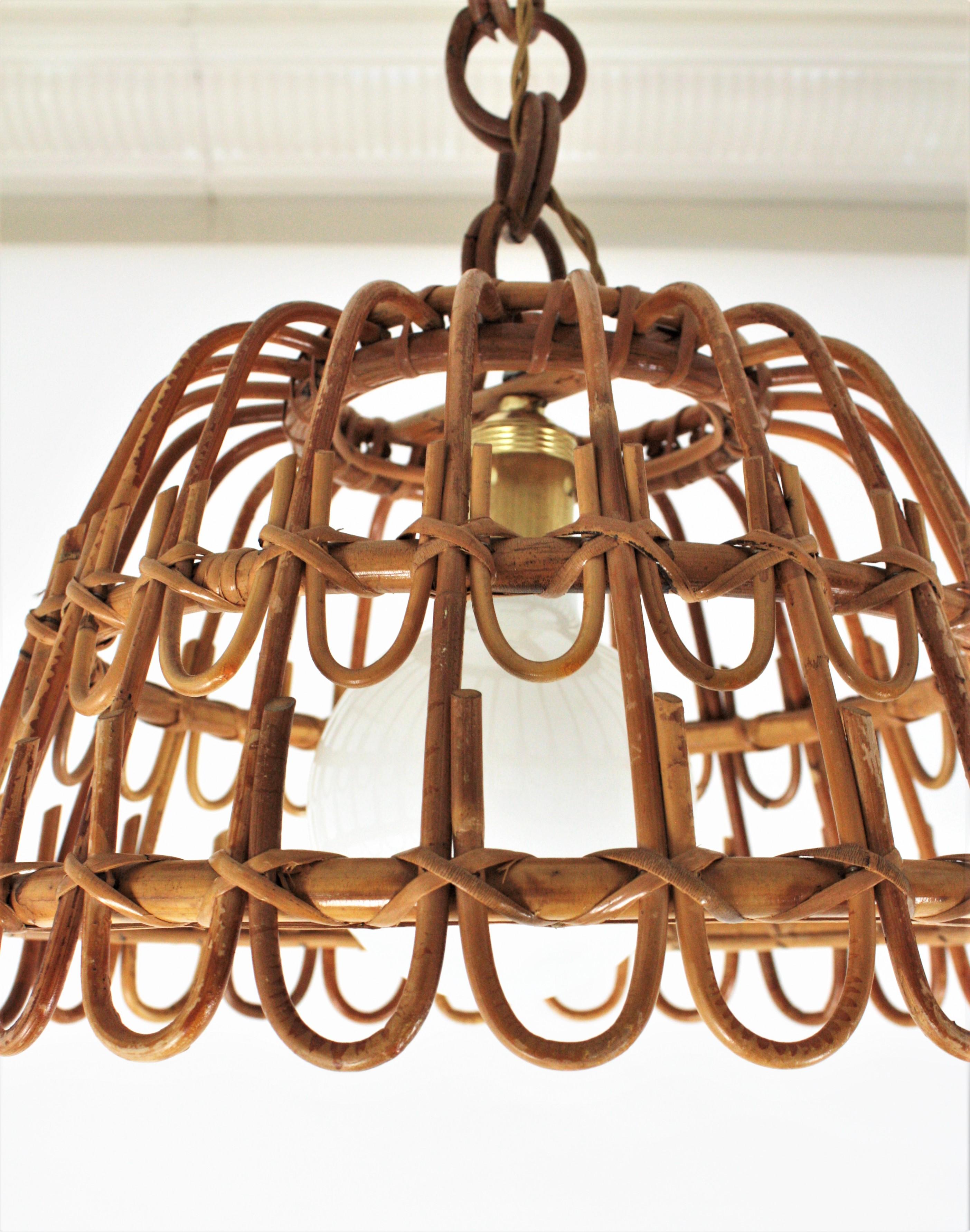 Spanish Rattan Bell Pendant or Hanging Light, 1960s 3