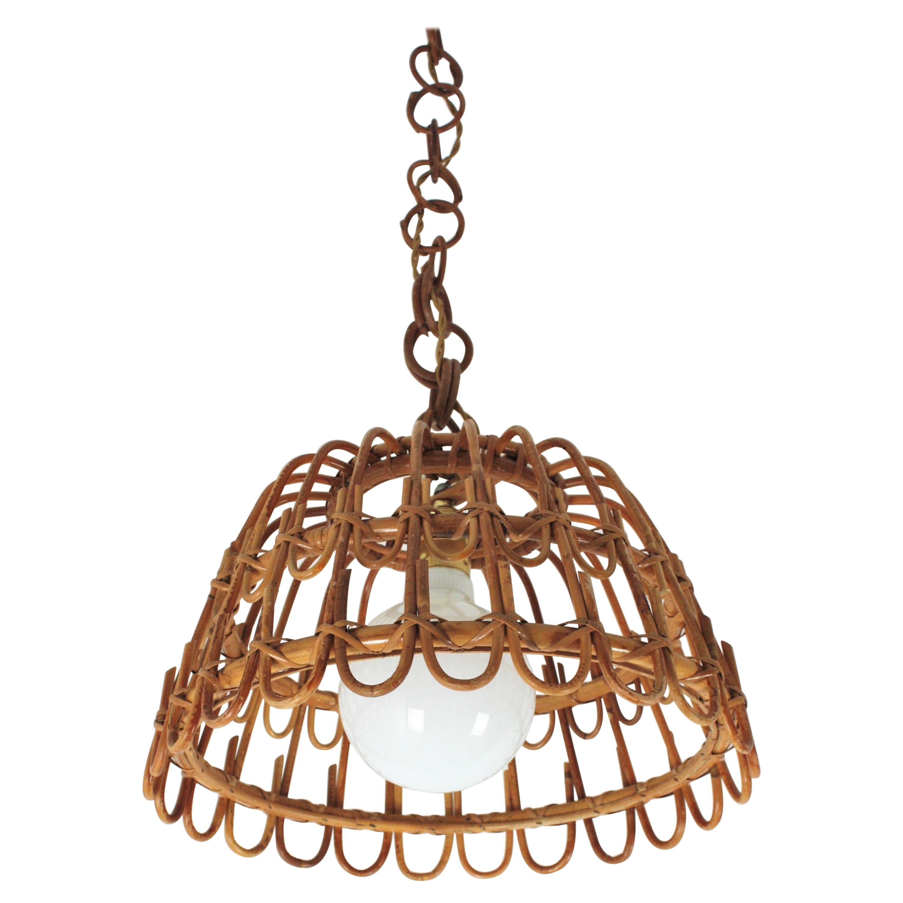Spanish Rattan Bell Pendant or Hanging Light, 1960s