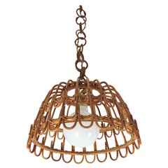 Vintage Spanish Rattan Bell Pendant or Hanging Light, 1960s