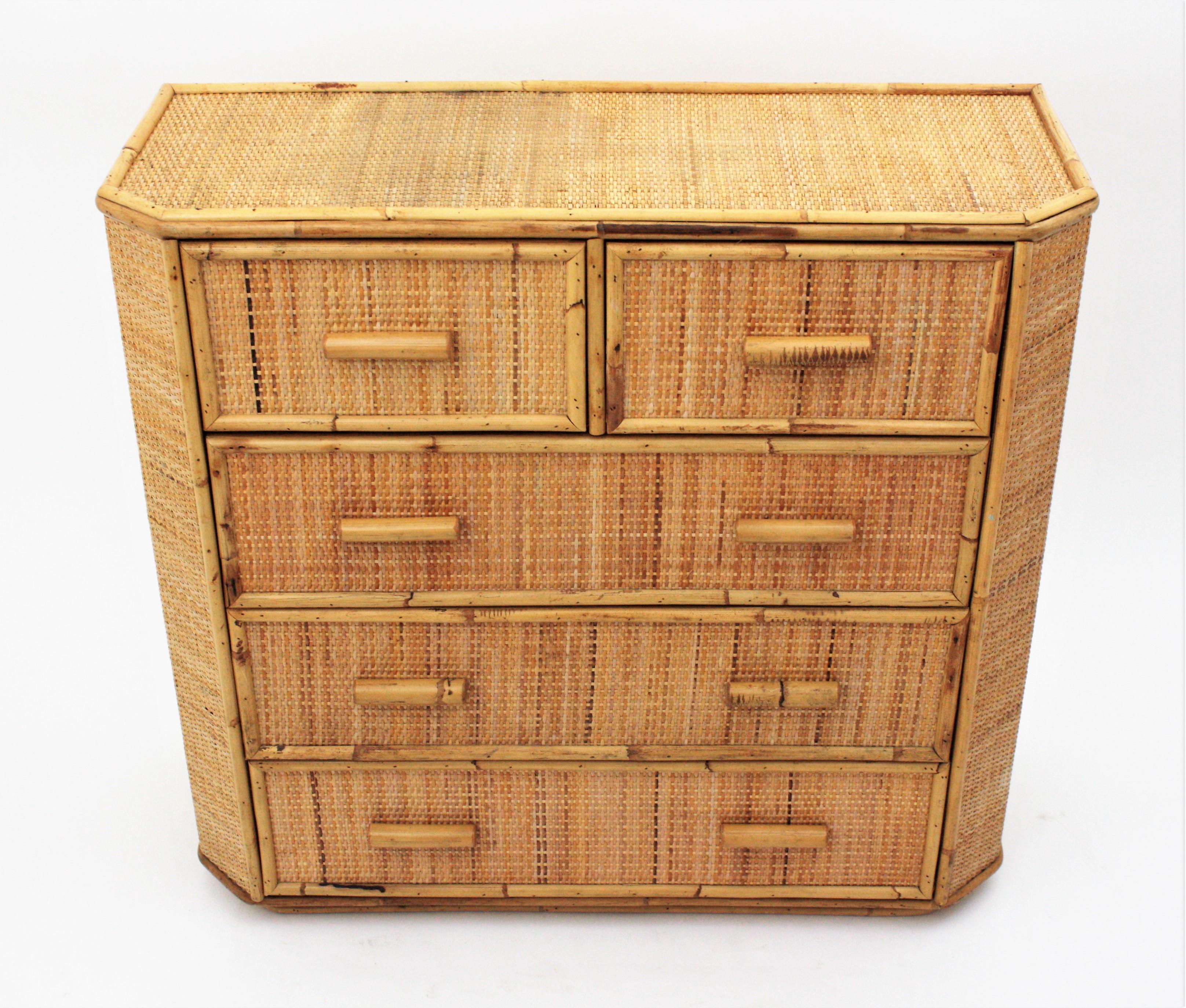 Woven Spanish Rattan Chest of Drawers, 1970s