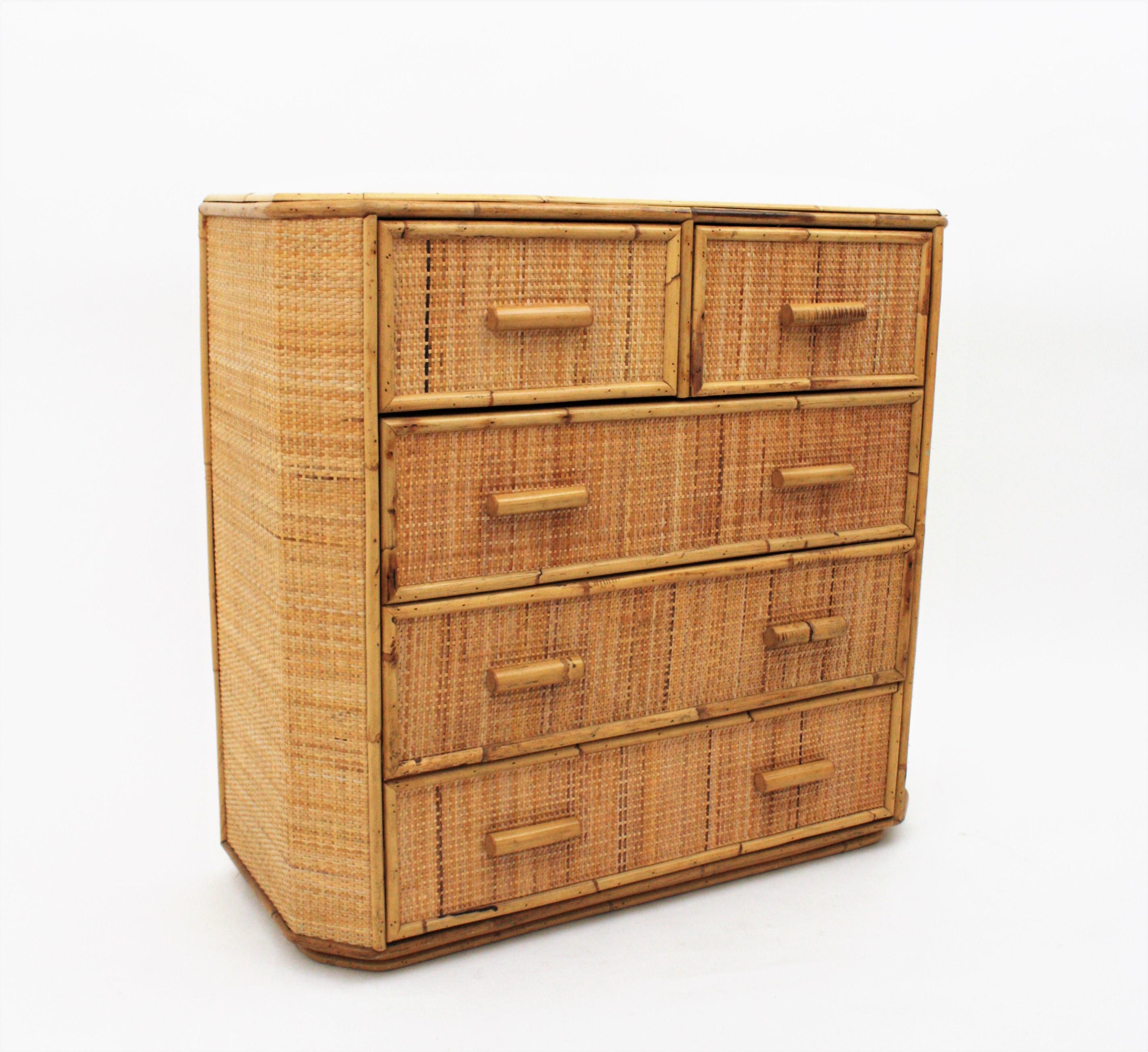 20th Century Spanish Rattan Chest of Drawers, 1970s