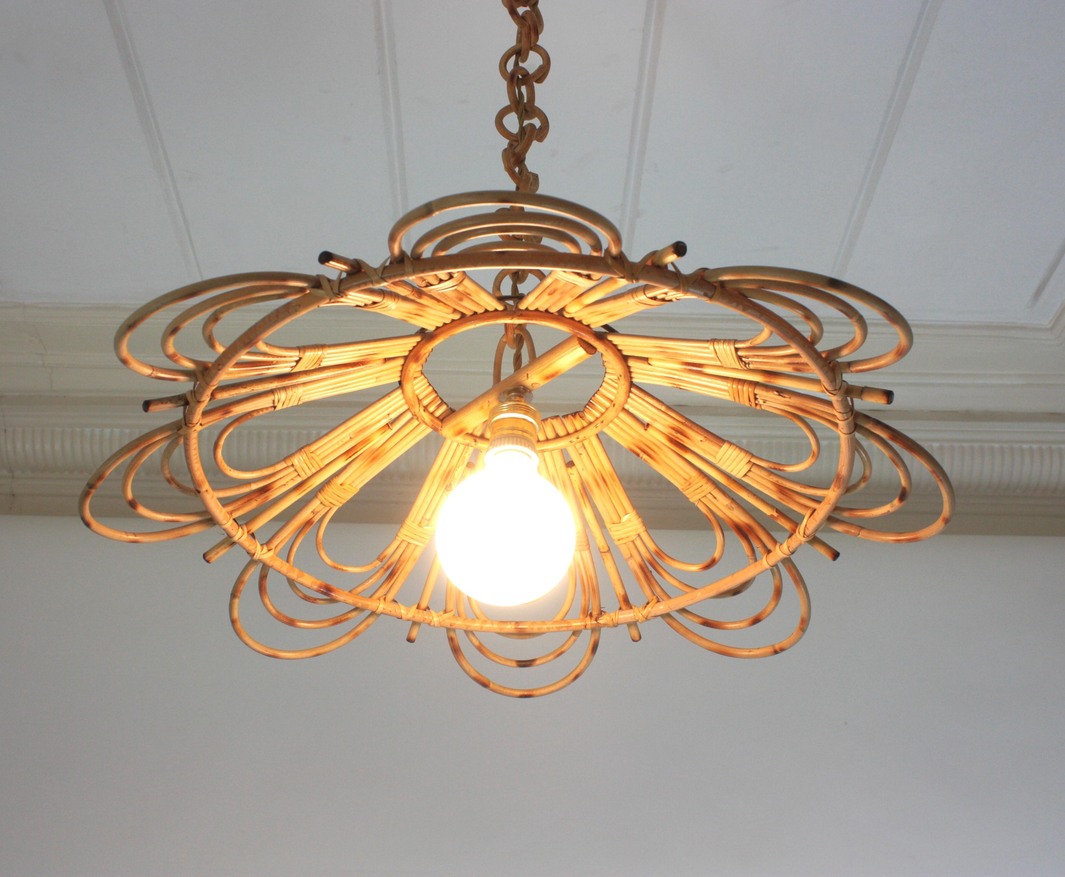Spanish Rattan Flower Shaped Large Pendant Hanging Light / Lantern 4