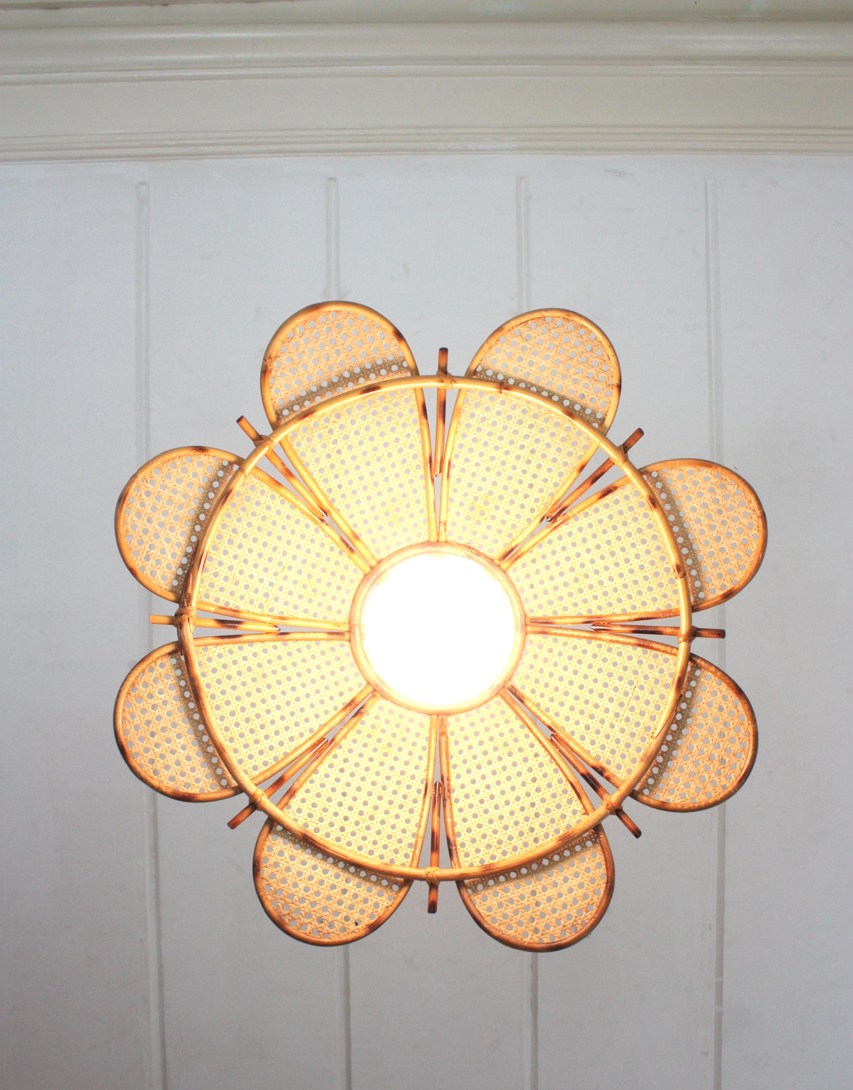 Spanish Rattan Flower Shaped Large Pendant Hanging Light / Lantern For Sale 3
