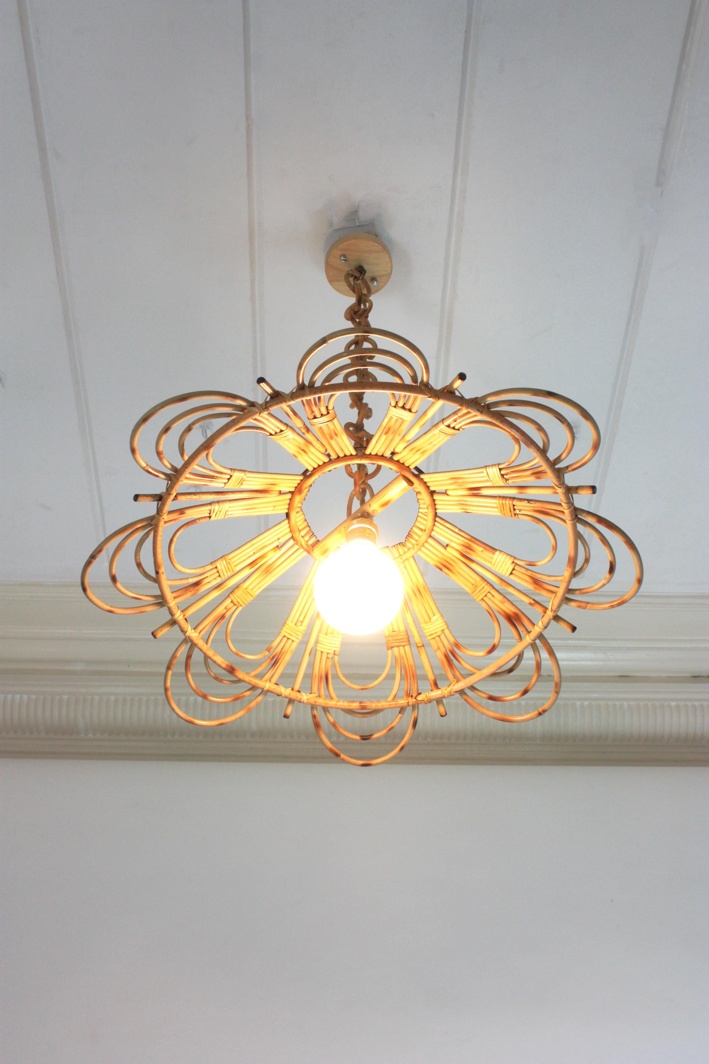 Spanish Rattan Flower Shaped Large Pendant Hanging Light / Lantern 6