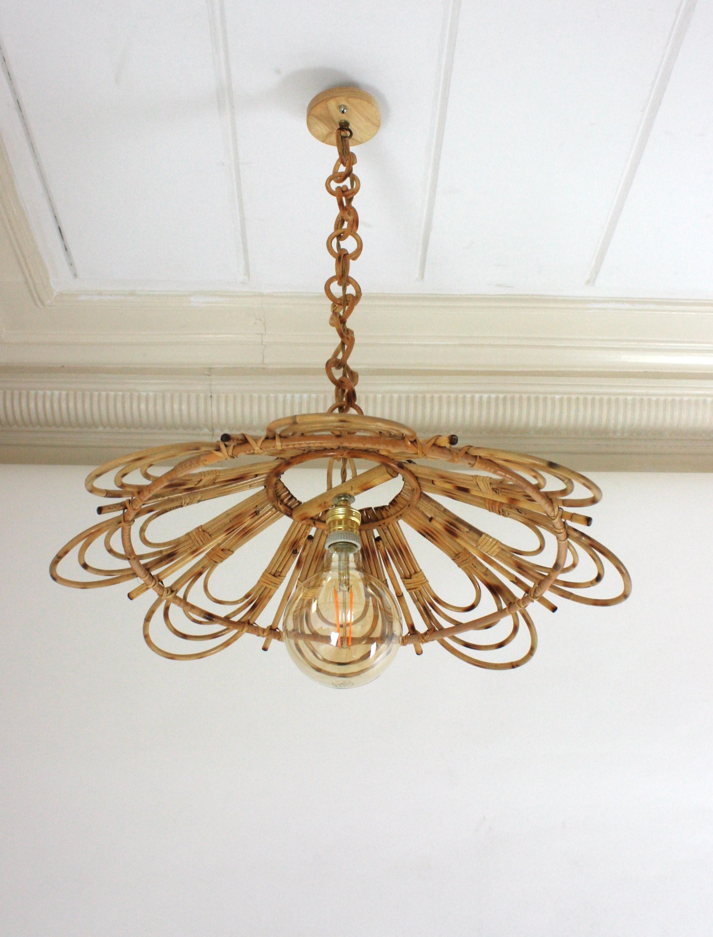 Spanish Rattan Flower Shaped Large Pendant Hanging Light / Lantern 8