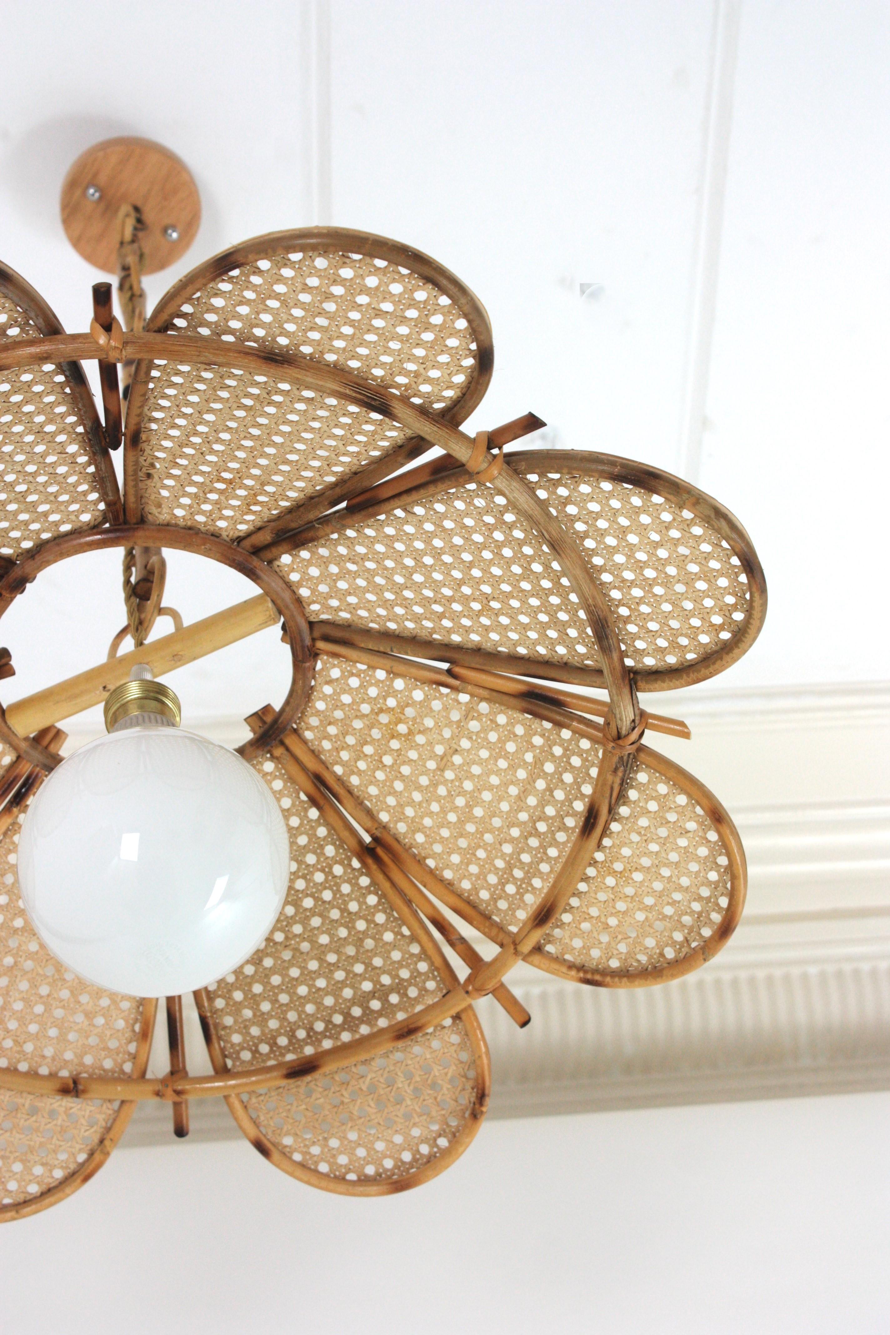 Spanish Rattan Flower Shaped Large Pendant Hanging Light / Lantern For Sale 8