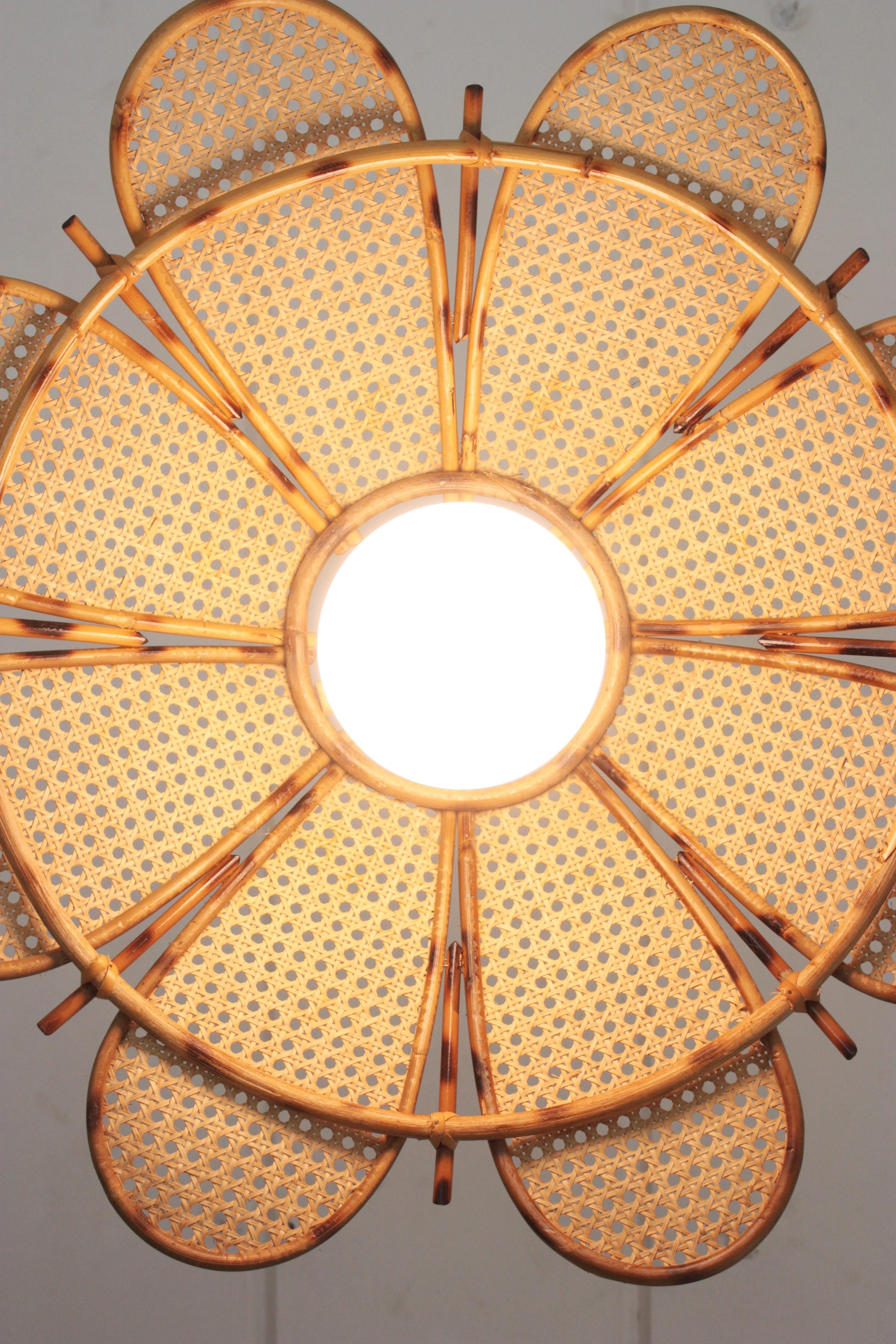 Spanish Rattan Flower Shaped Large Pendant Hanging Light / Lantern For Sale 9