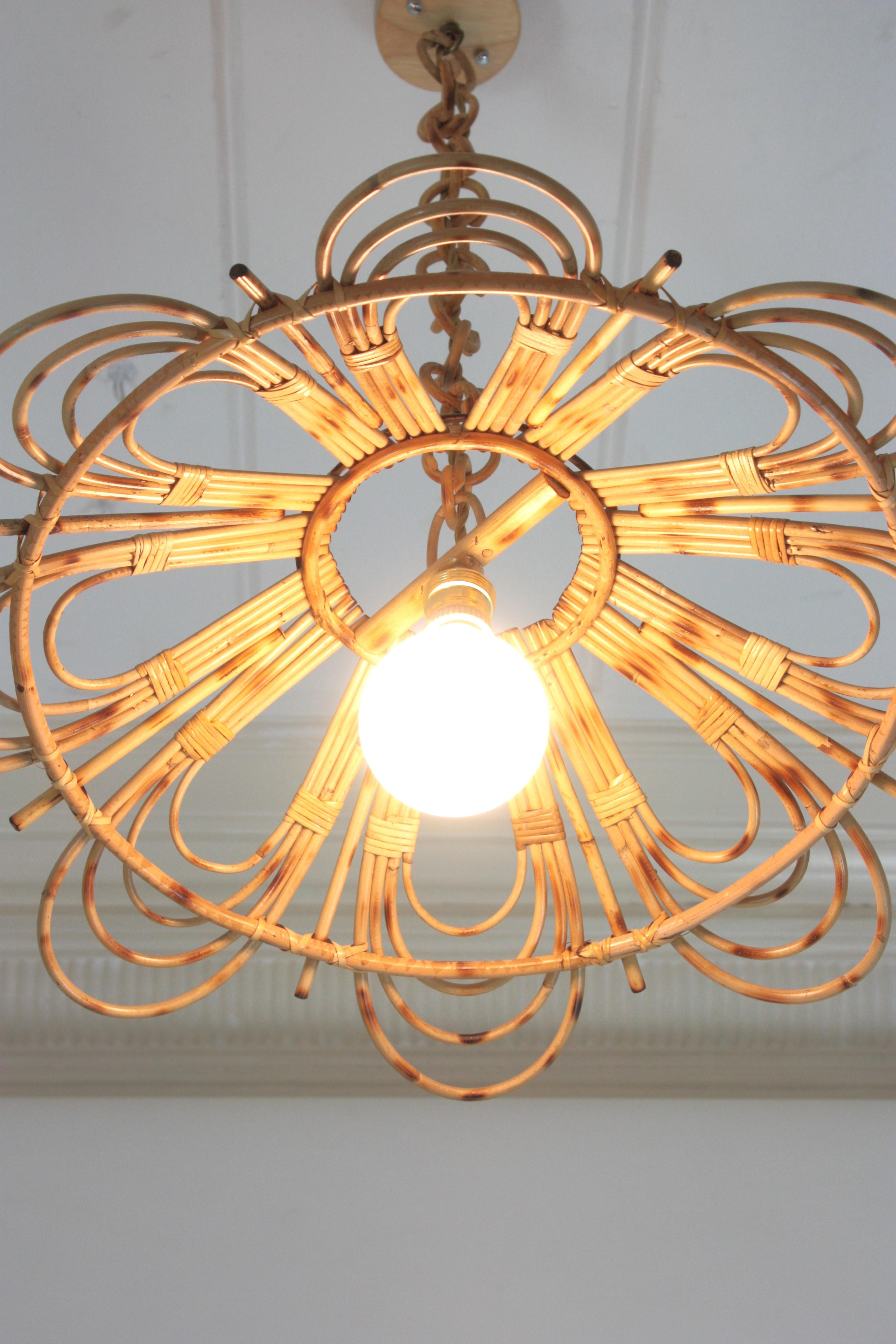 Spanish Rattan Flower Shaped Large Pendant Hanging Light / Lantern 14