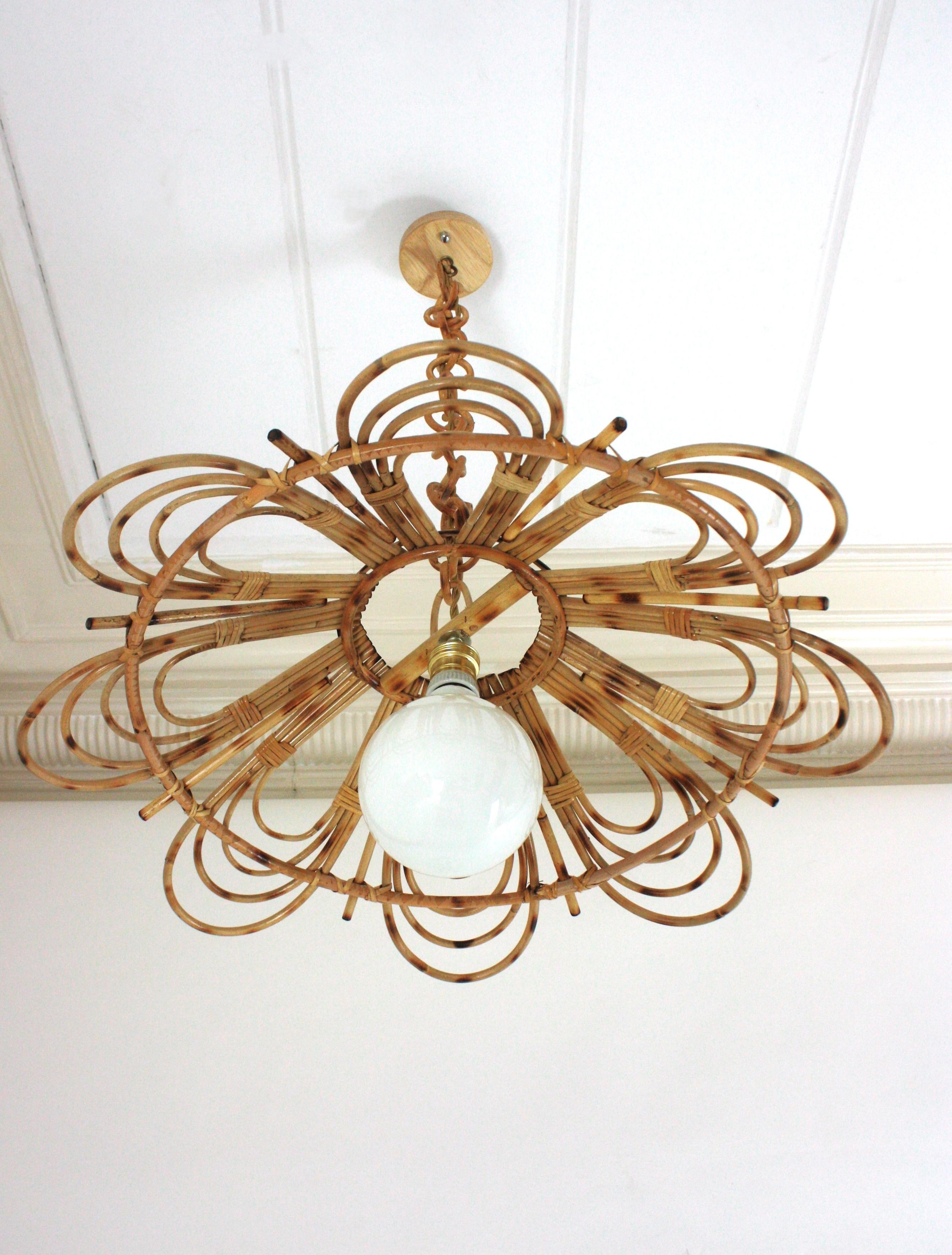 Spanish Rattan Flower Shaped Large Pendant Hanging Light / Lantern 3