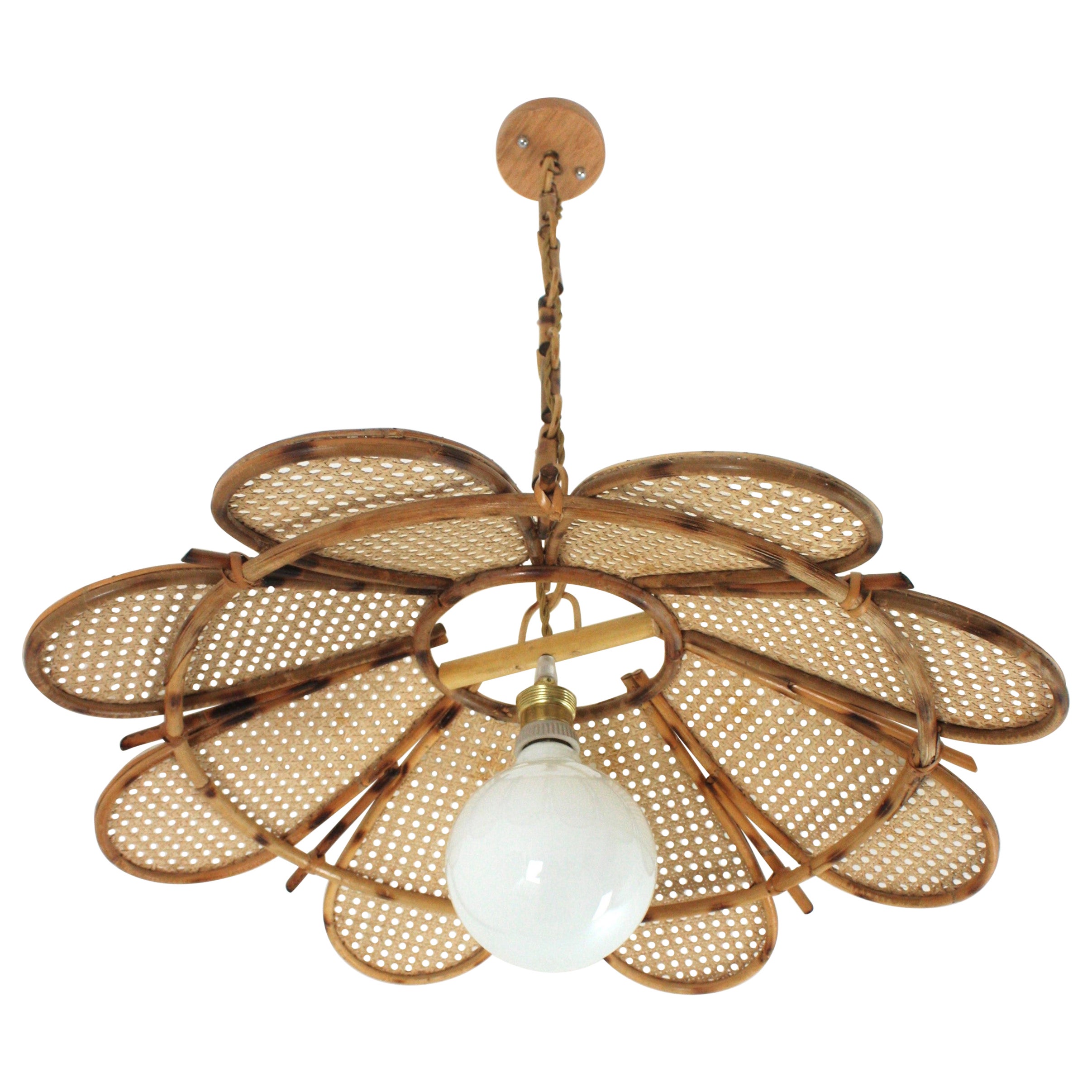 Spanish Rattan Flower Shaped Large Pendant Hanging Light / Lantern
