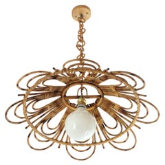 Spanish Rattan Flower Shaped Large Pendant Hanging Light / Lantern