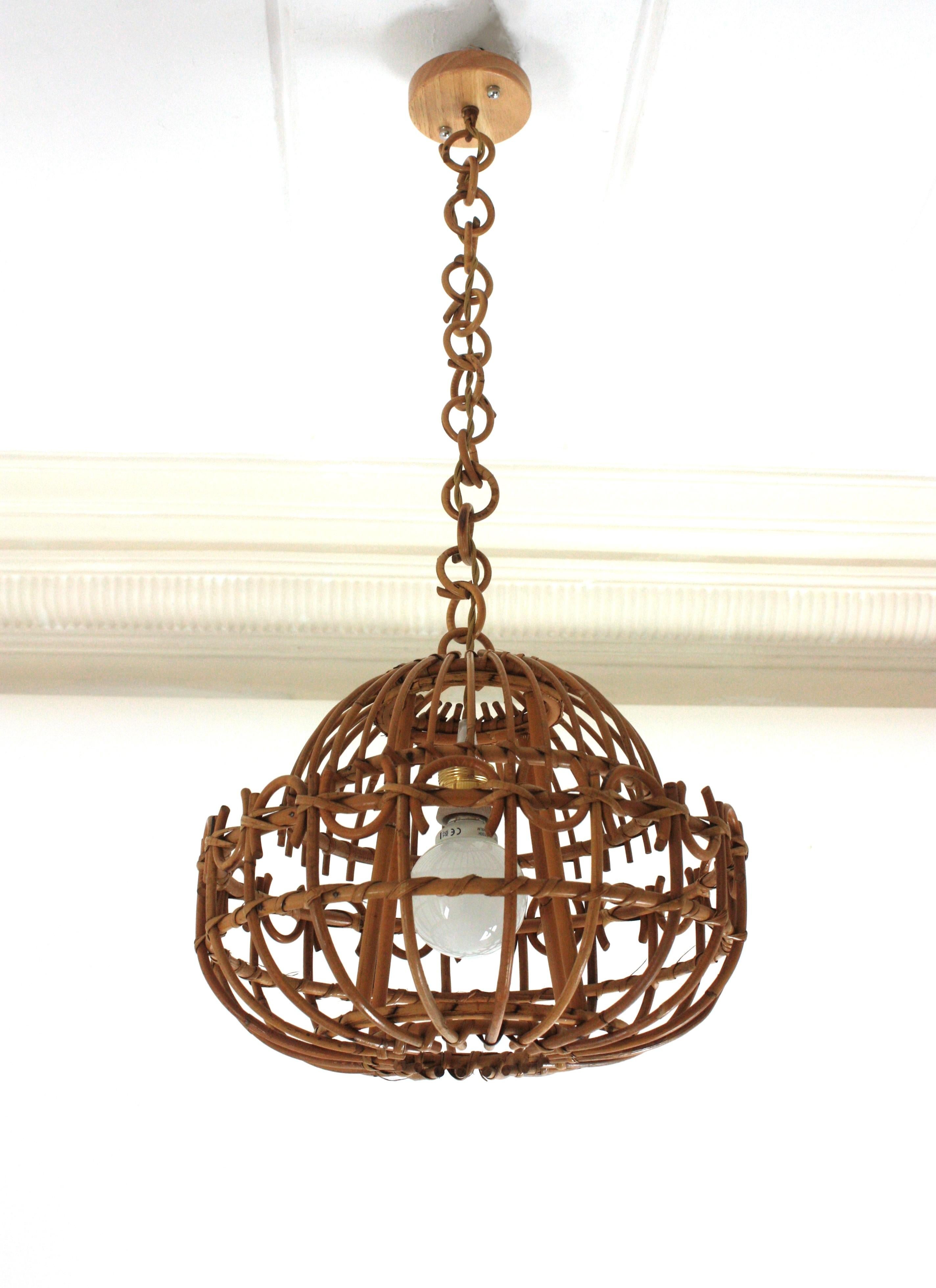 Spanish Rattan Pendant Hanging Light / Lantern For Sale 4