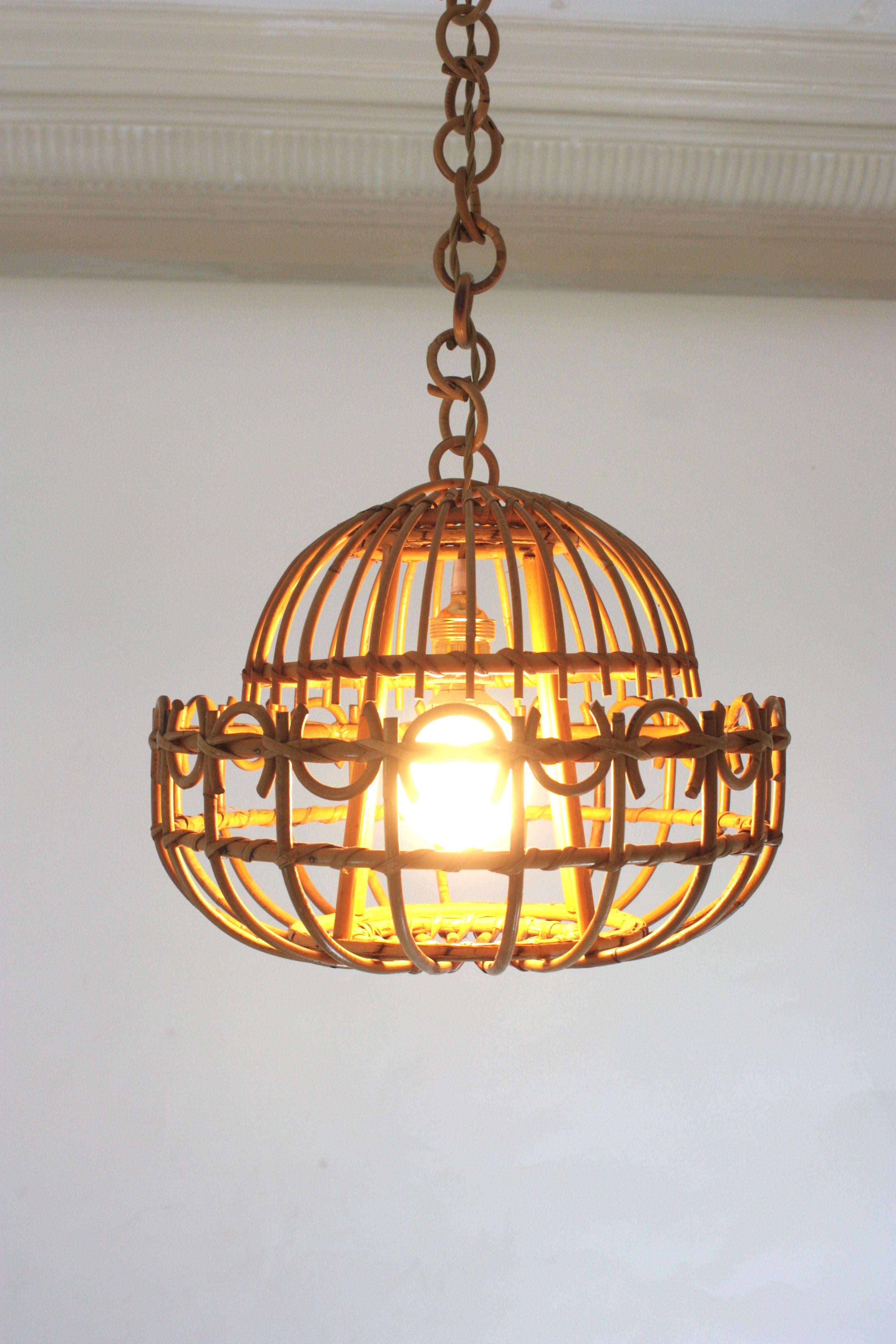 Spanish Rattan Pendant Hanging Light / Lantern For Sale 5