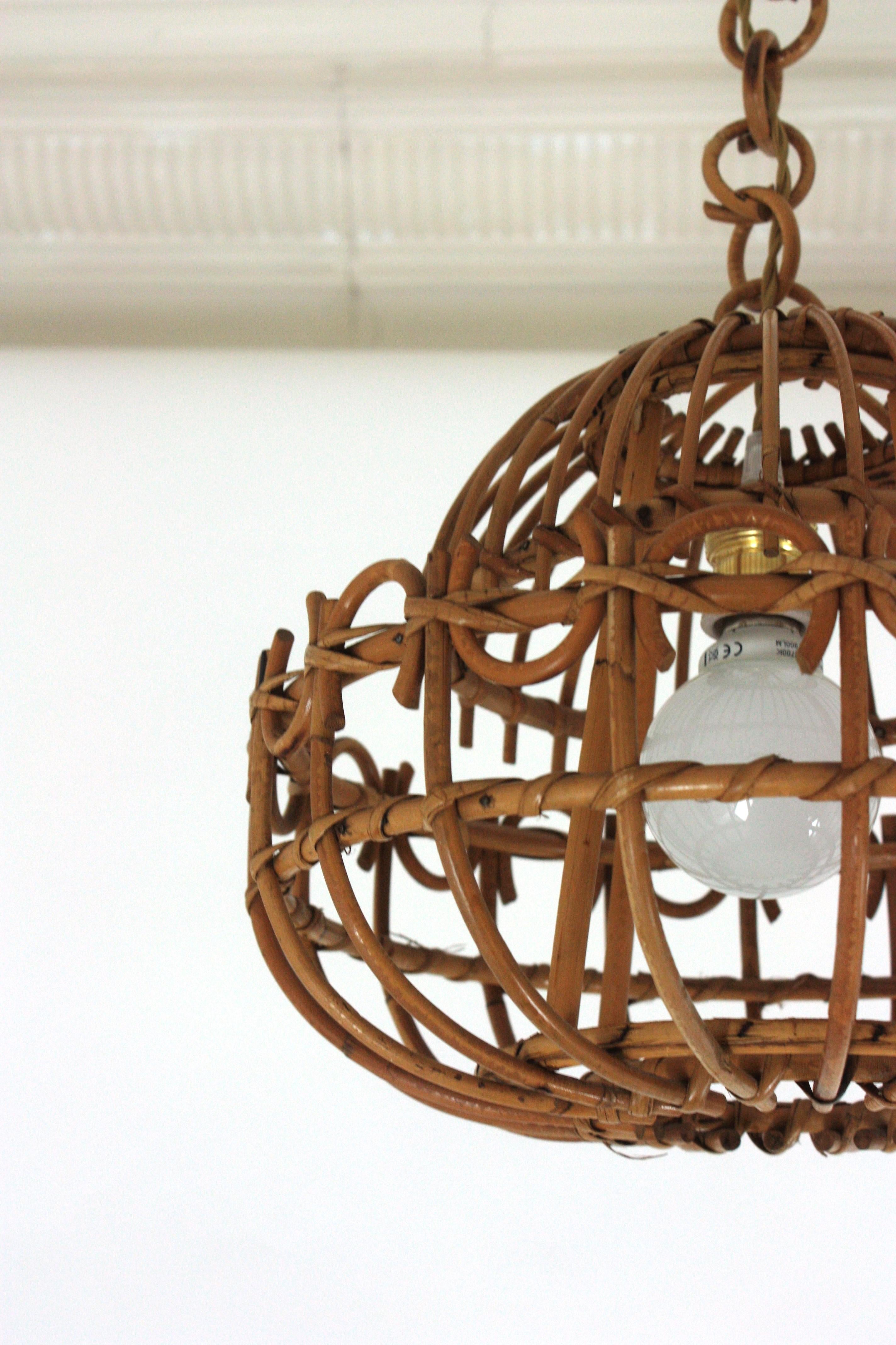 Spanish Rattan Pendant Hanging Light / Lantern For Sale 7