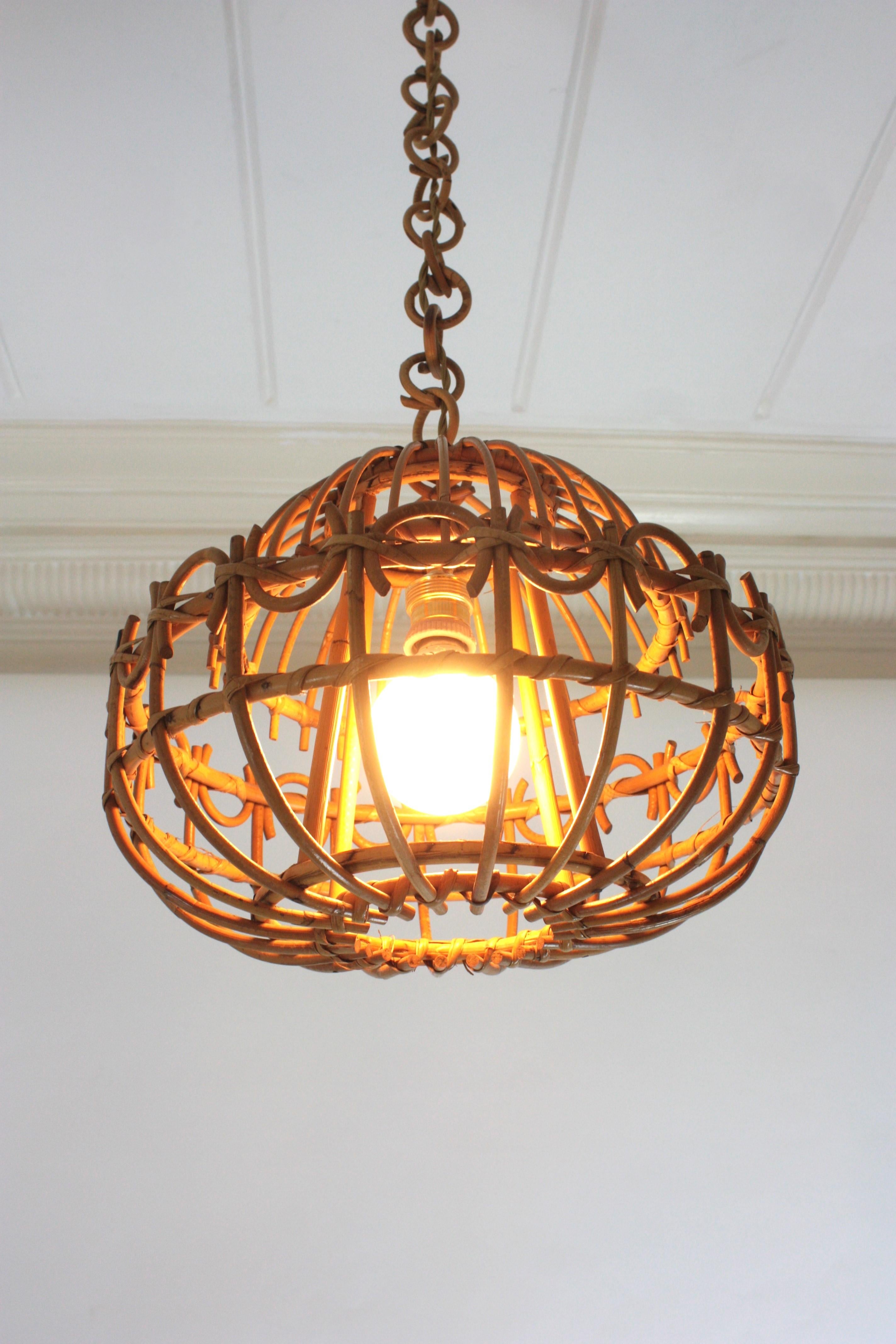 Spanish Rattan Pendant Hanging Light / Lantern For Sale 11