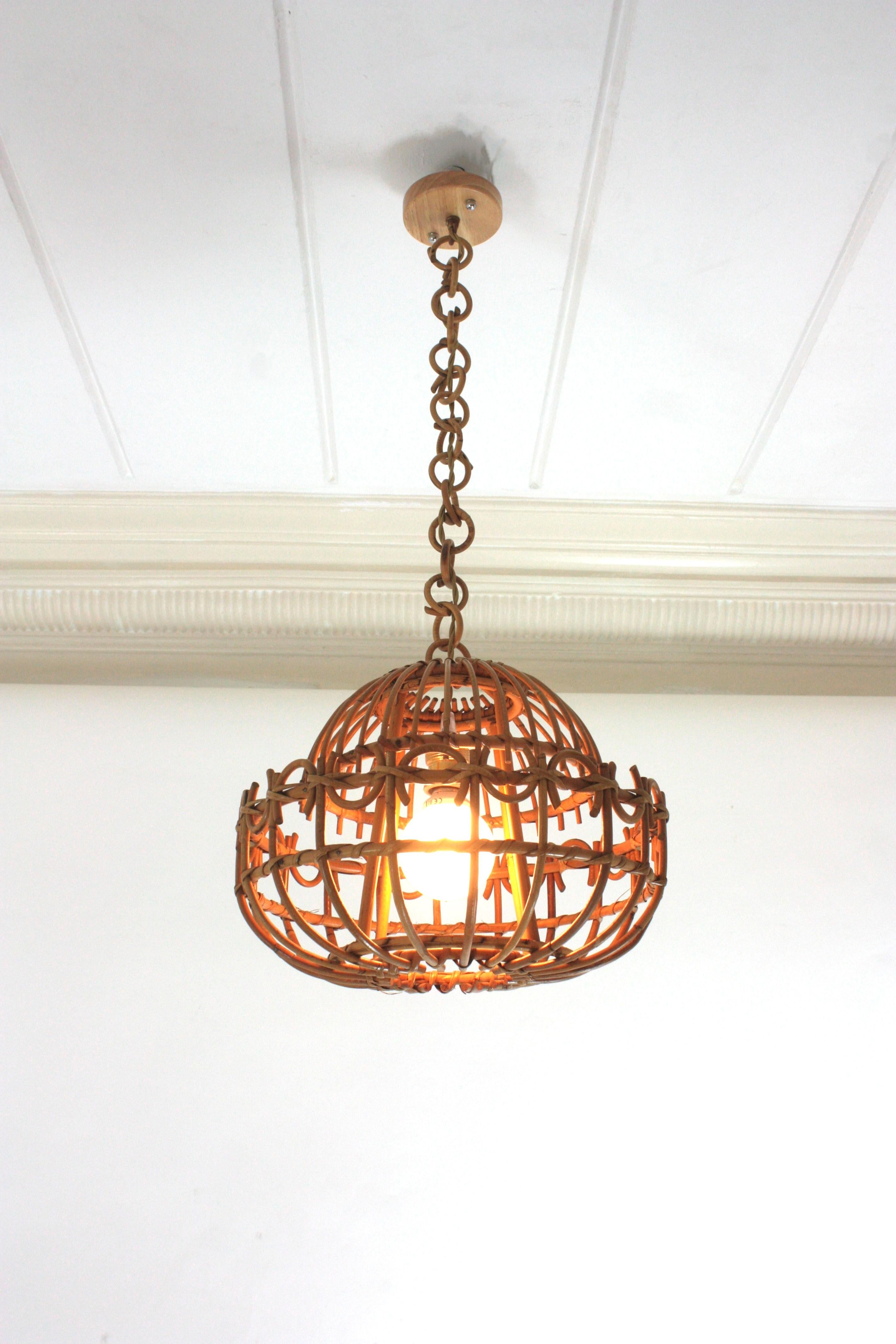 Hand-Crafted Spanish Rattan Pendant Hanging Light / Lantern For Sale