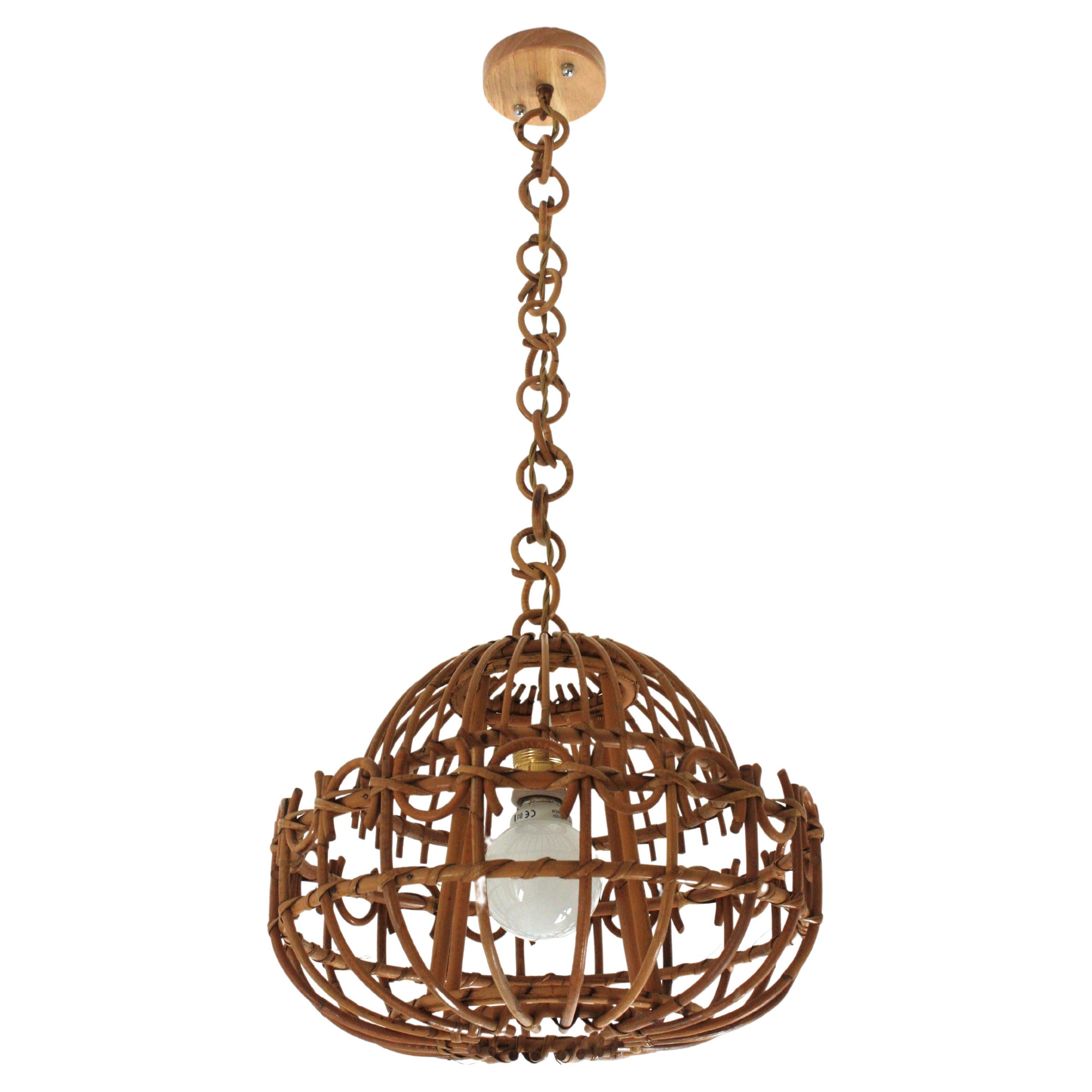 Spanish Rattan Pendant Hanging Light / Lantern For Sale