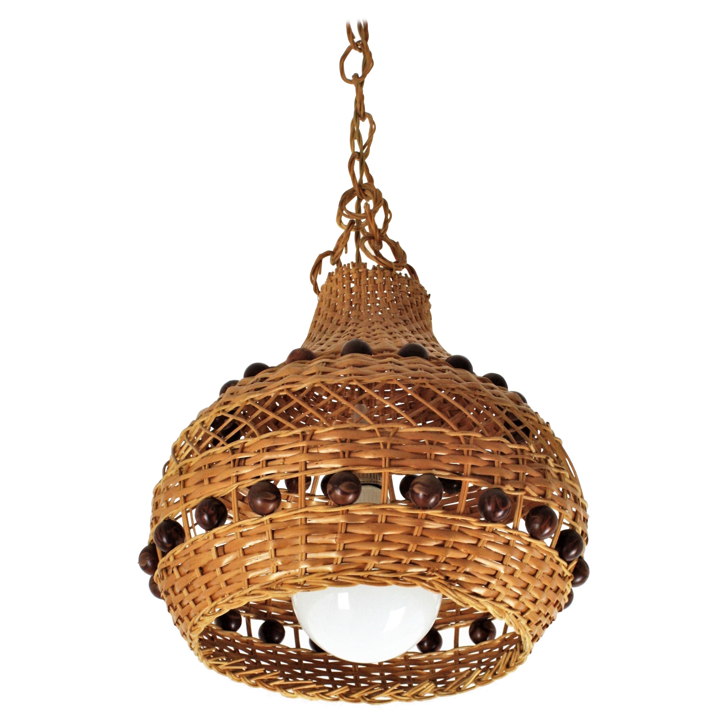 Lanterne suspendue en rotin espagnol avec accents en forme de boules