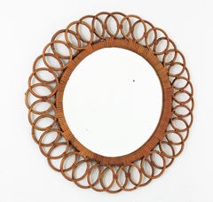 Rattan Wall Mirror with Rings Frame, 1960s