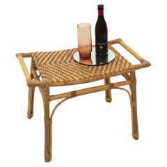 Spanish Rattan Stool or Small Bench with Cane Seat