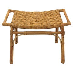 Spanish Rattan Stool or Small Bench with Cane Seat