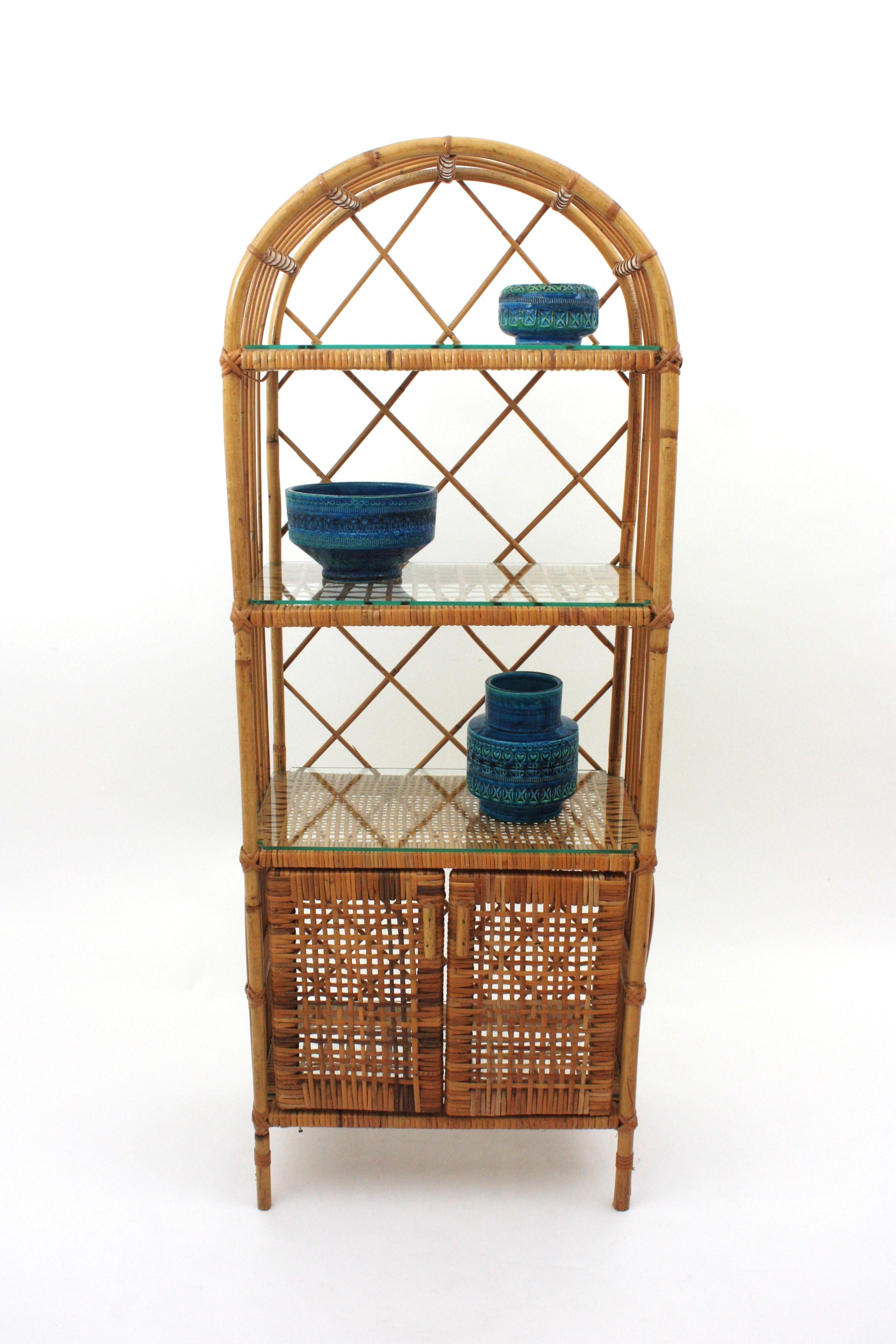 Spanish Rattan Tall Storage Cabinet or Bookcase, 1960s For Sale 5