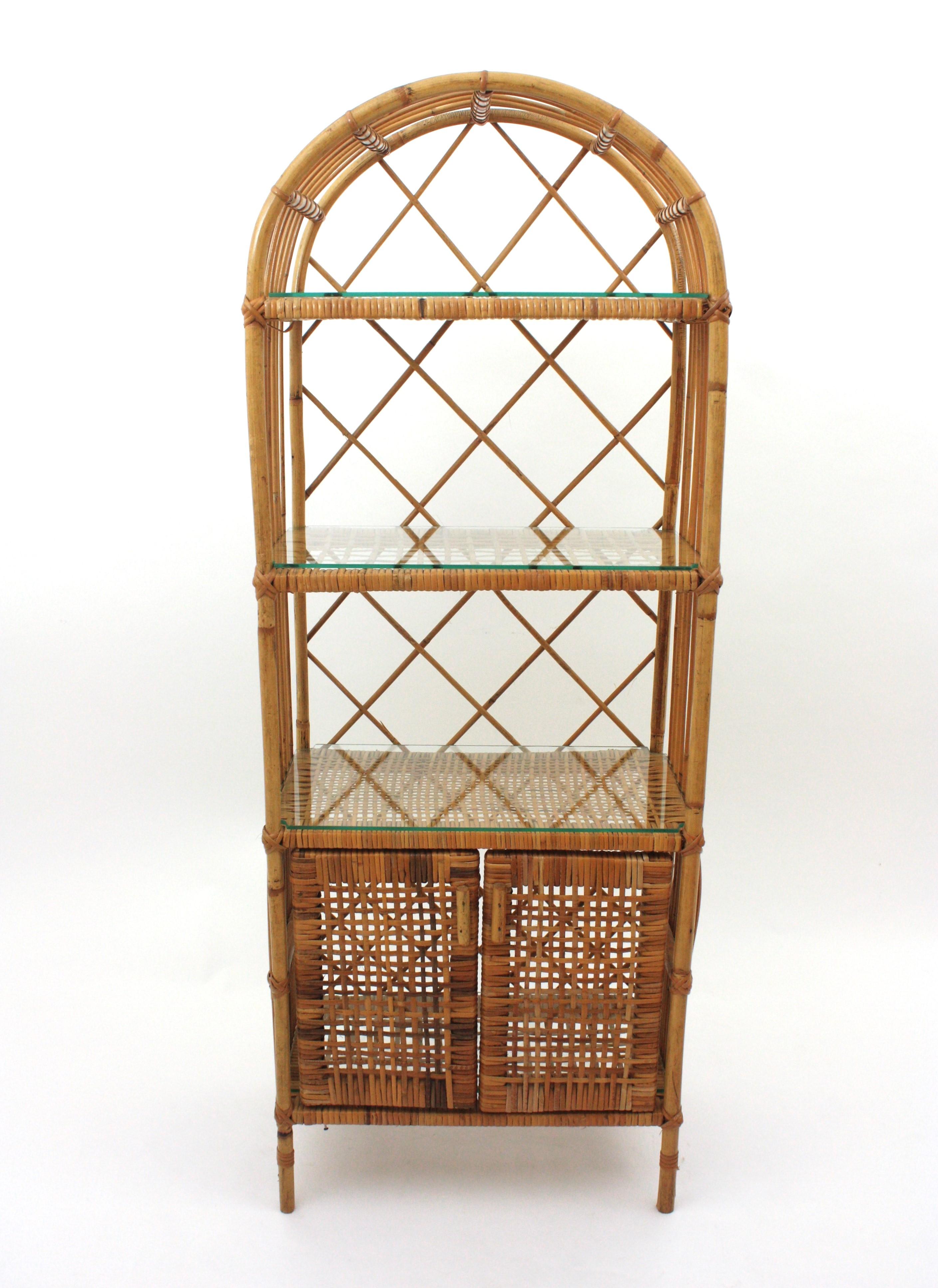 Spanish Rattan Tall Storage Cabinet or Bookcase, 1960s For Sale 6