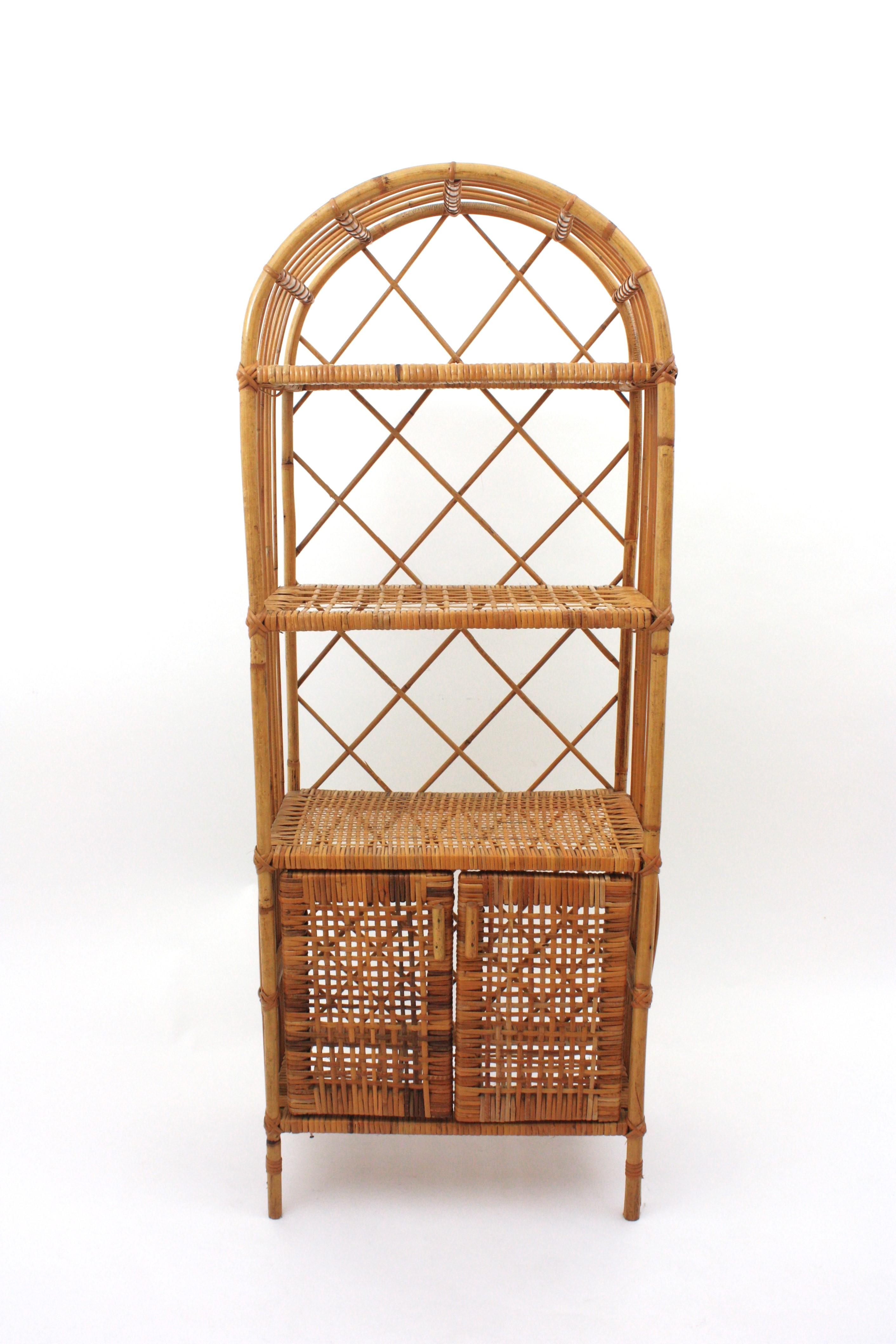 Spanish Rattan Tall Storage Cabinet or Bookcase, 1960s For Sale 7