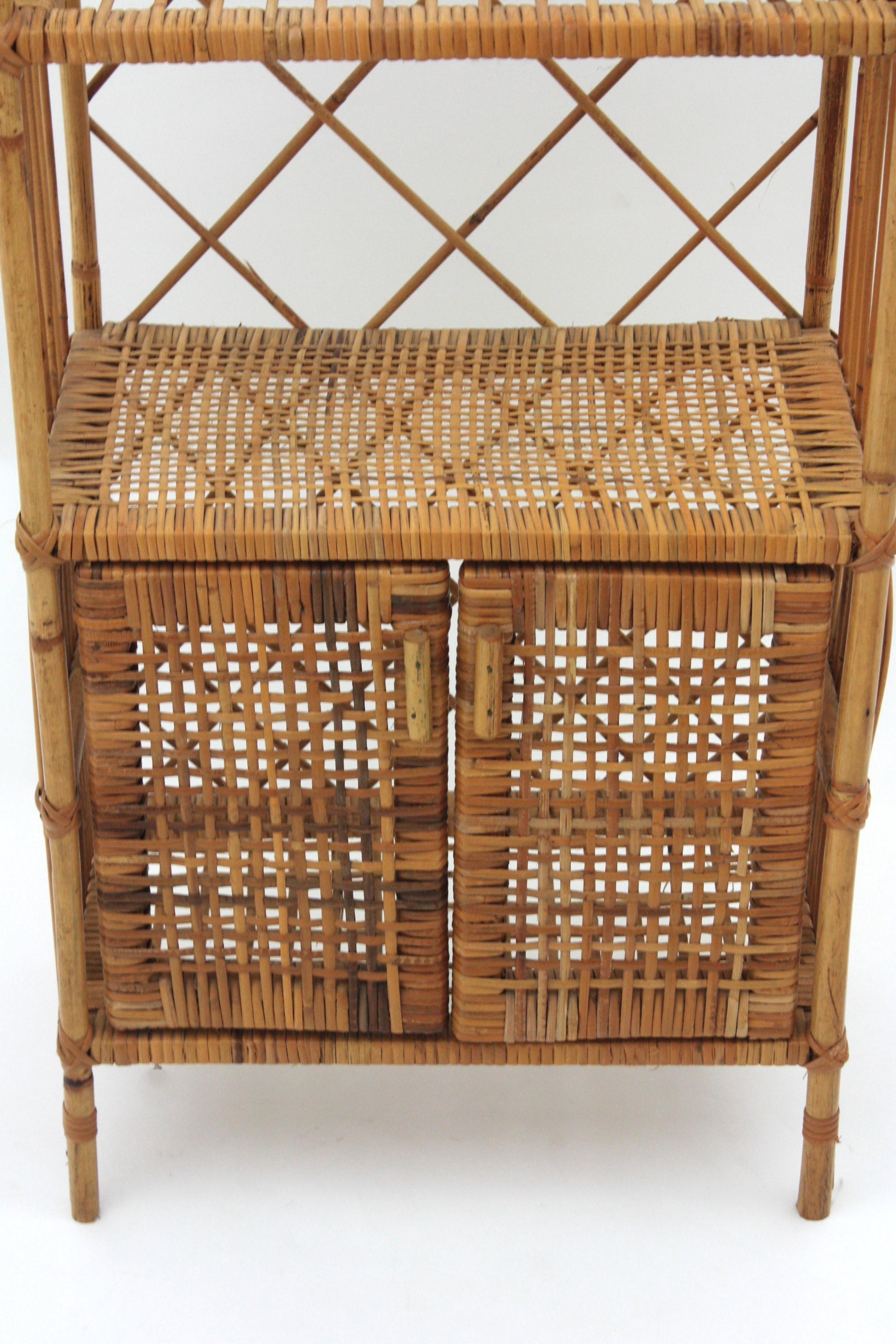 Spanish Rattan Tall Storage Cabinet or Bookcase, 1960s For Sale 9