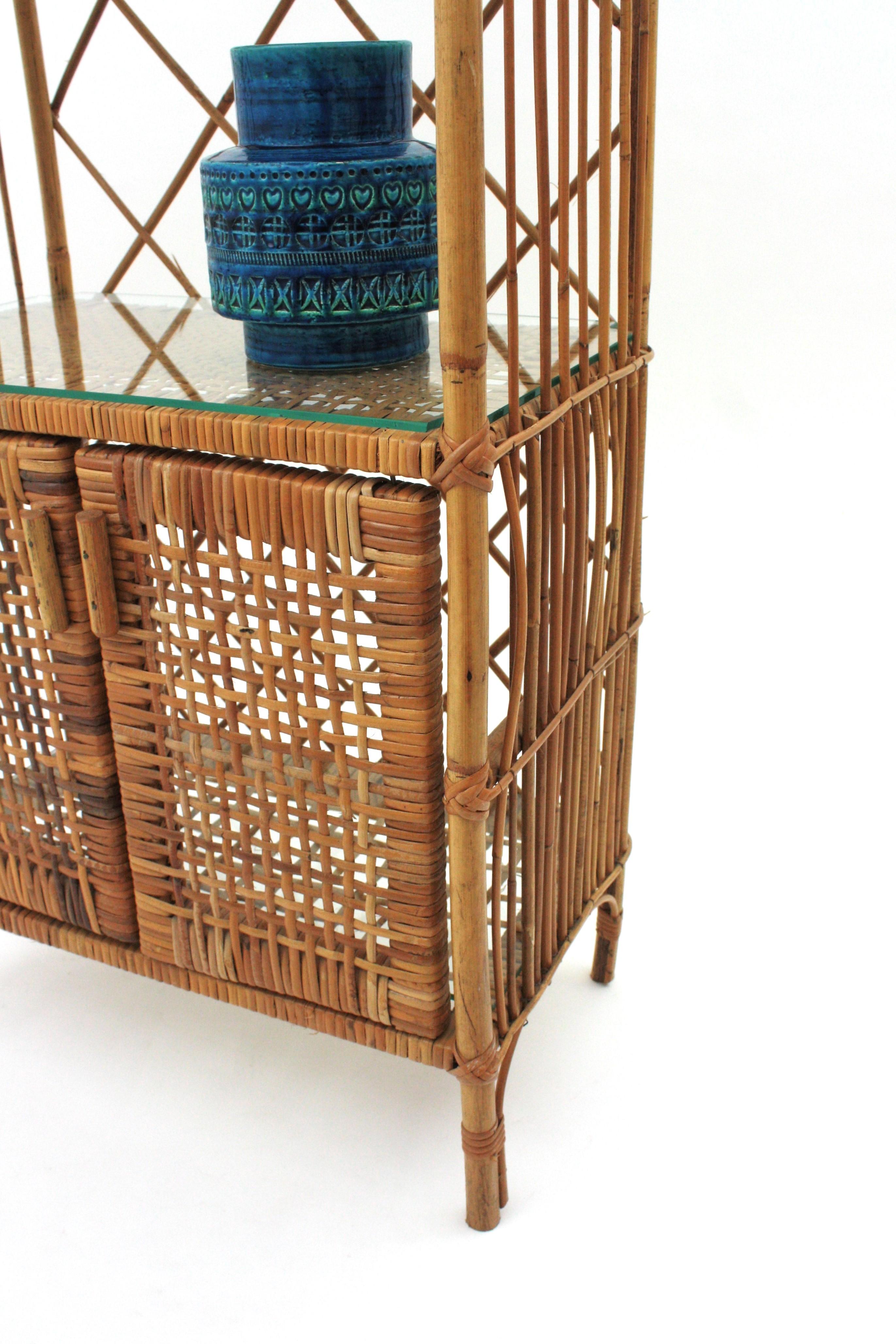 Spanish Rattan Tall Storage Cabinet or Bookcase, 1960s For Sale 12