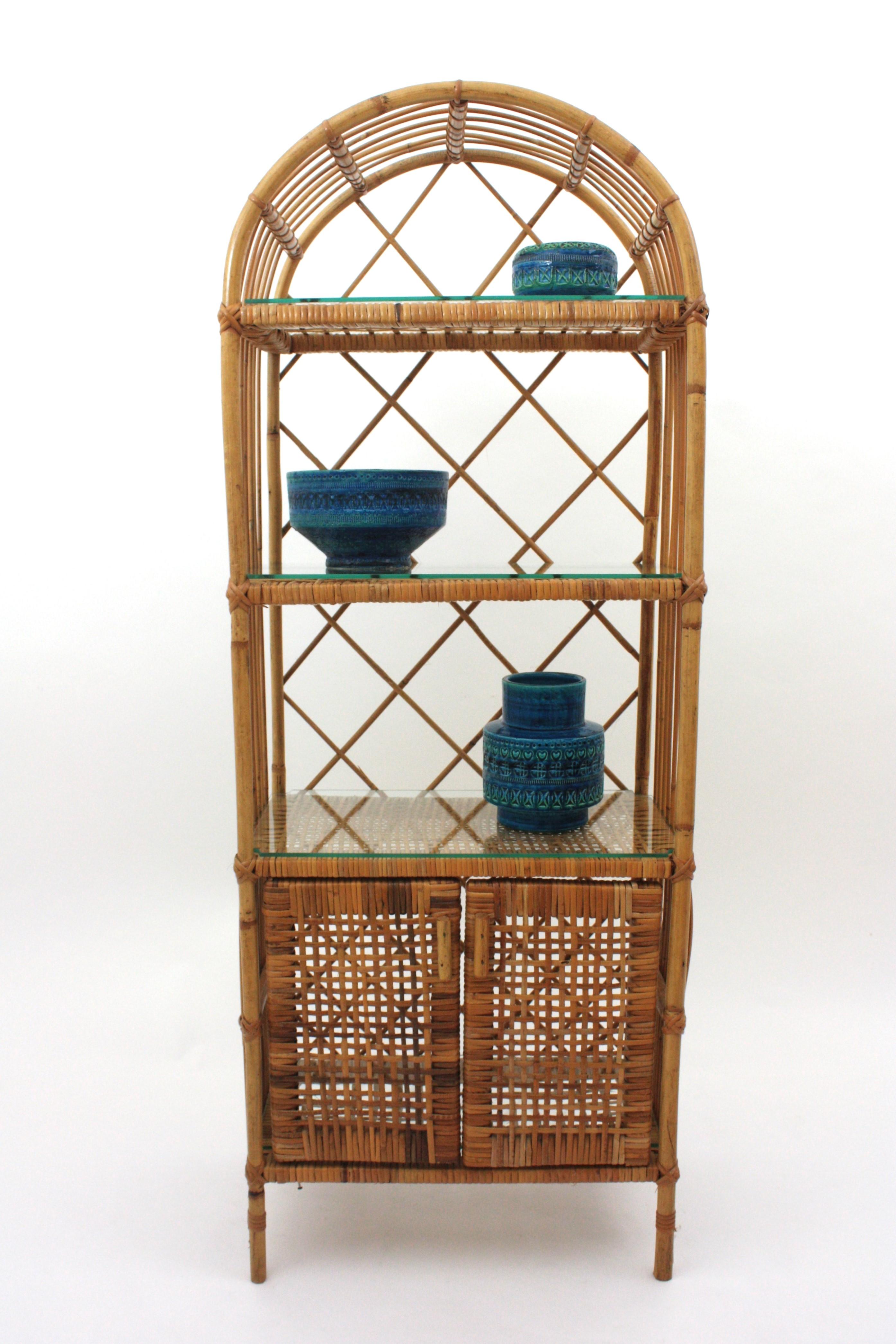 Hand-Crafted Spanish Rattan Tall Storage Cabinet or Bookcase, 1960s For Sale