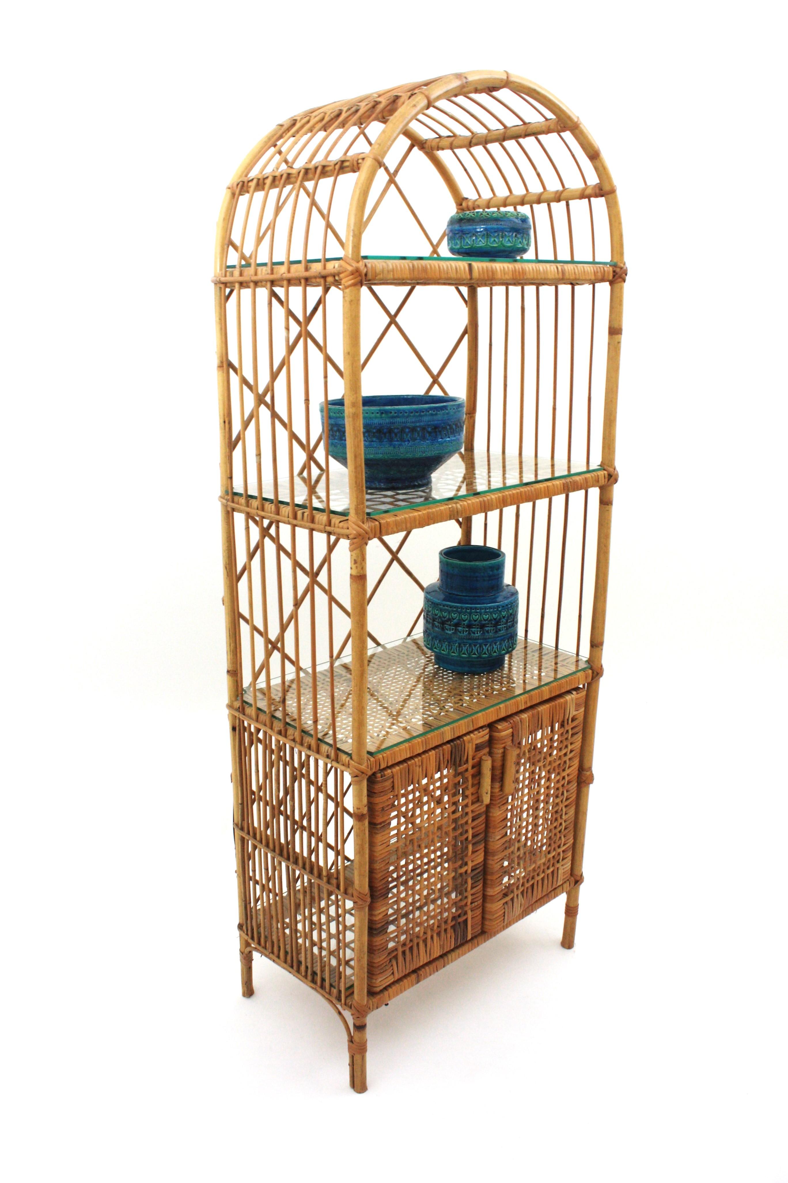 20th Century Spanish Rattan Tall Storage Cabinet or Bookcase, 1960s For Sale