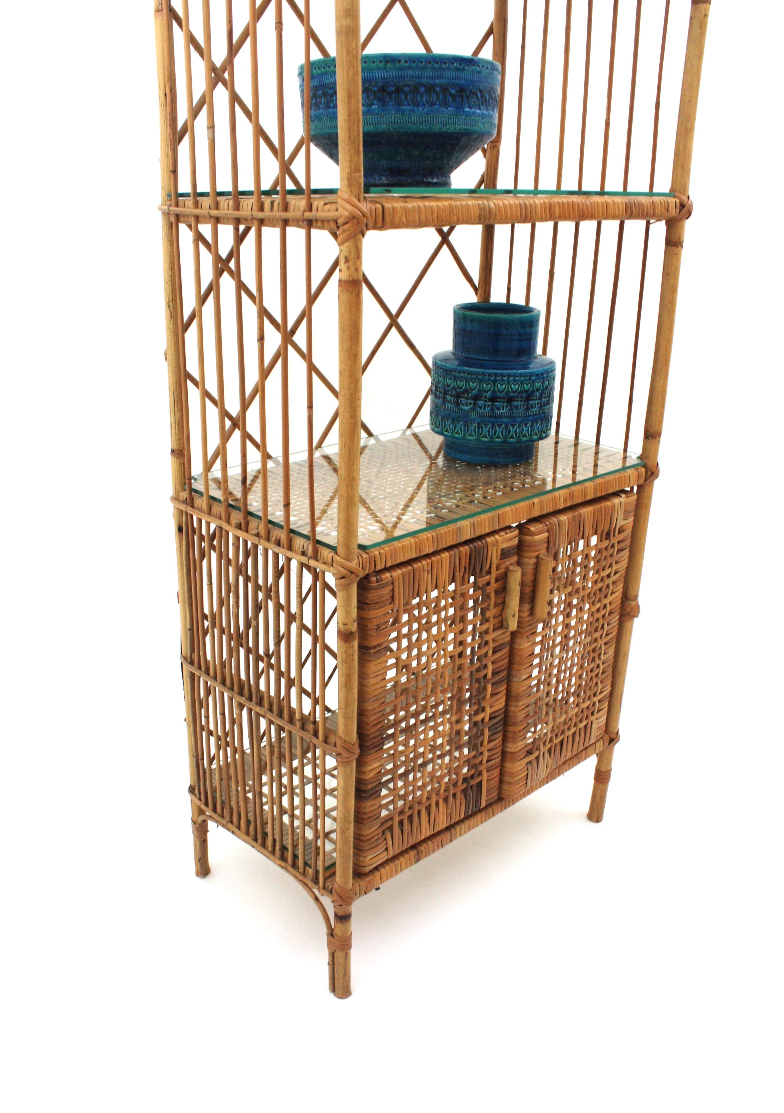 Spanish Rattan Tall Storage Cabinet or Bookcase, 1960s For Sale 1