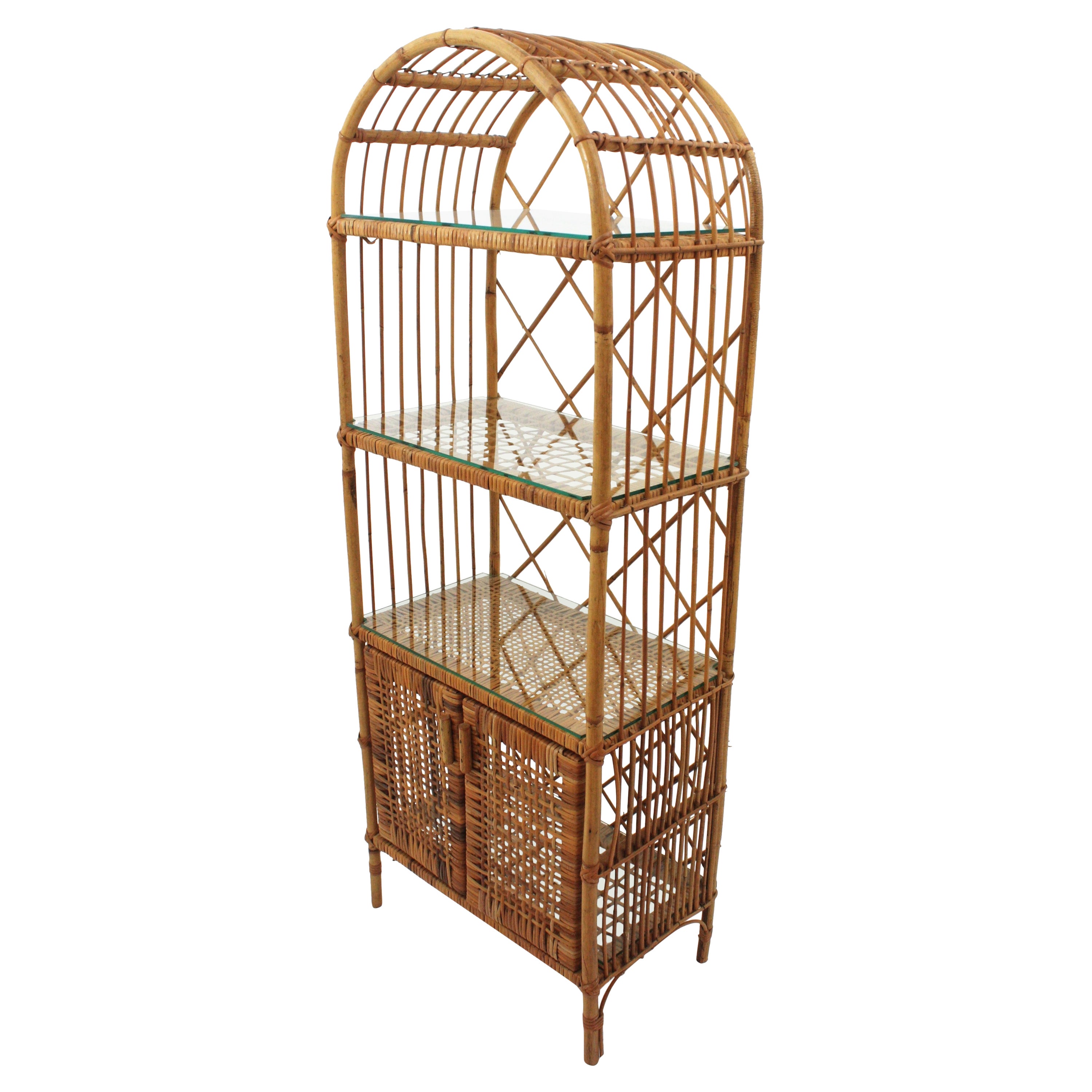 Spanish Rattan Tall Storage Cabinet or Bookcase, 1960s