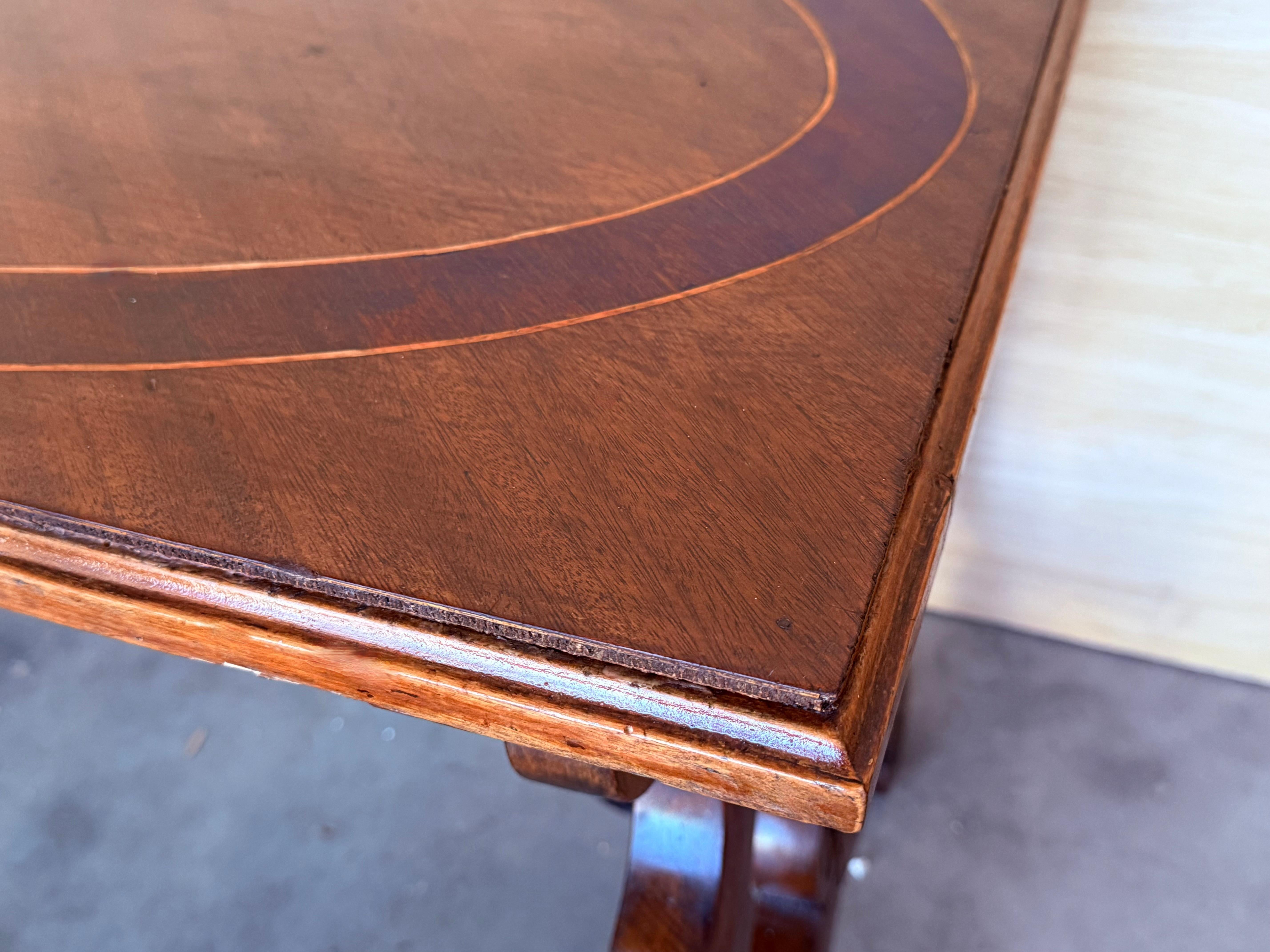 Spanish rectangular coffee table with lyre Legs and marquetry top For Sale 2