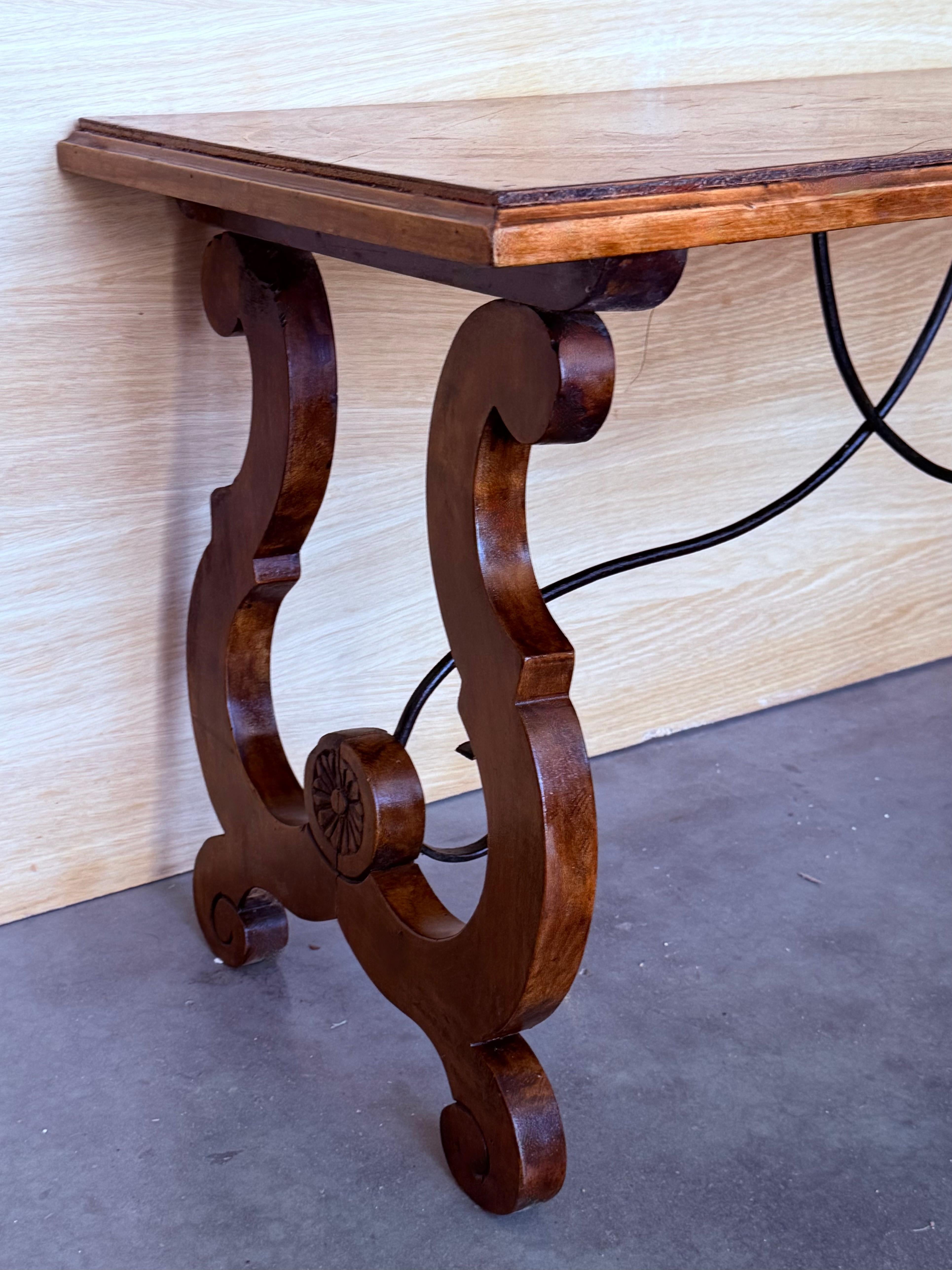 Spanish rectangular coffee table with lyre Legs and marquetry top For Sale 3