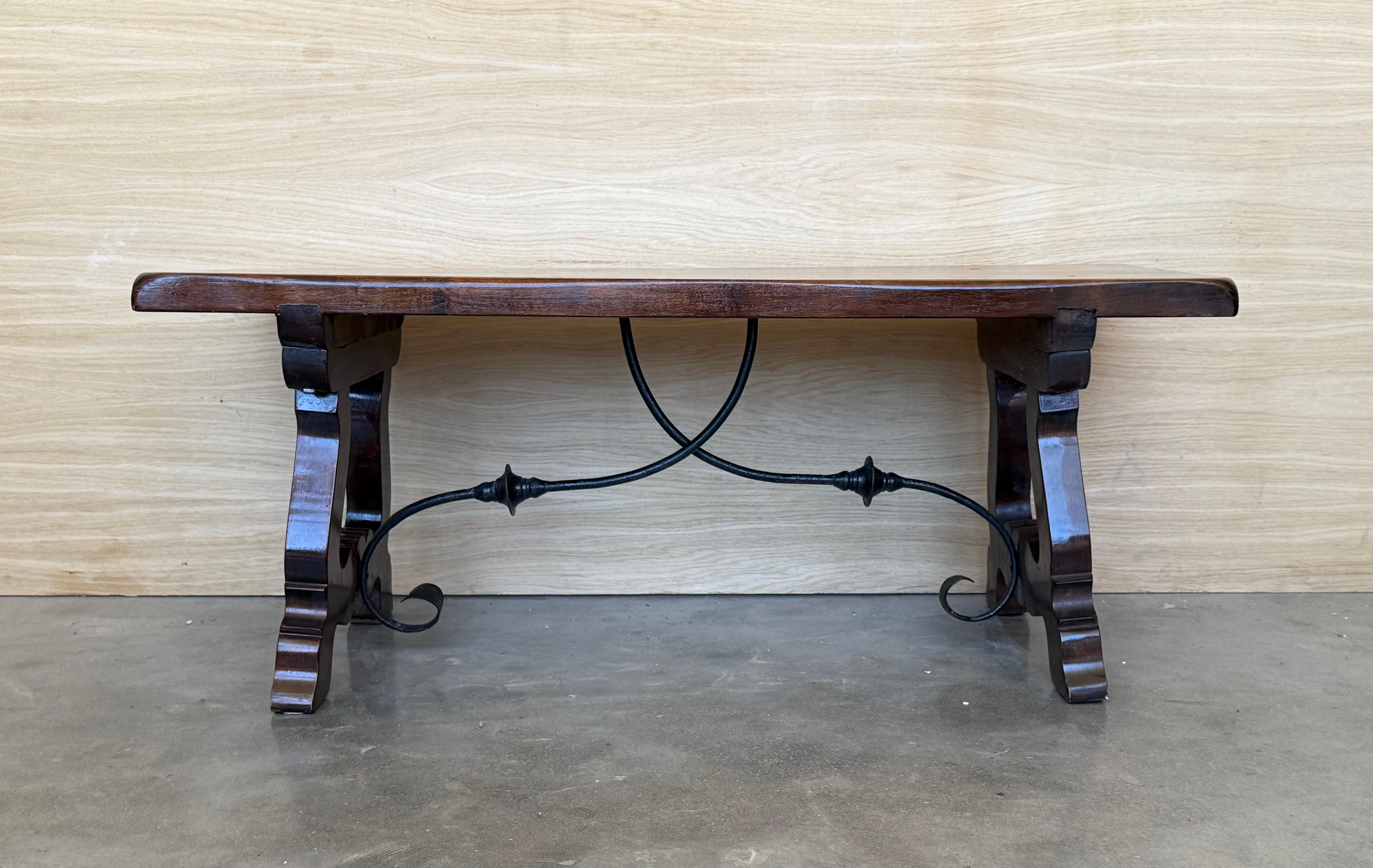 Spanish Colonial Spanish rectangular coffee table with lyre Legs For Sale