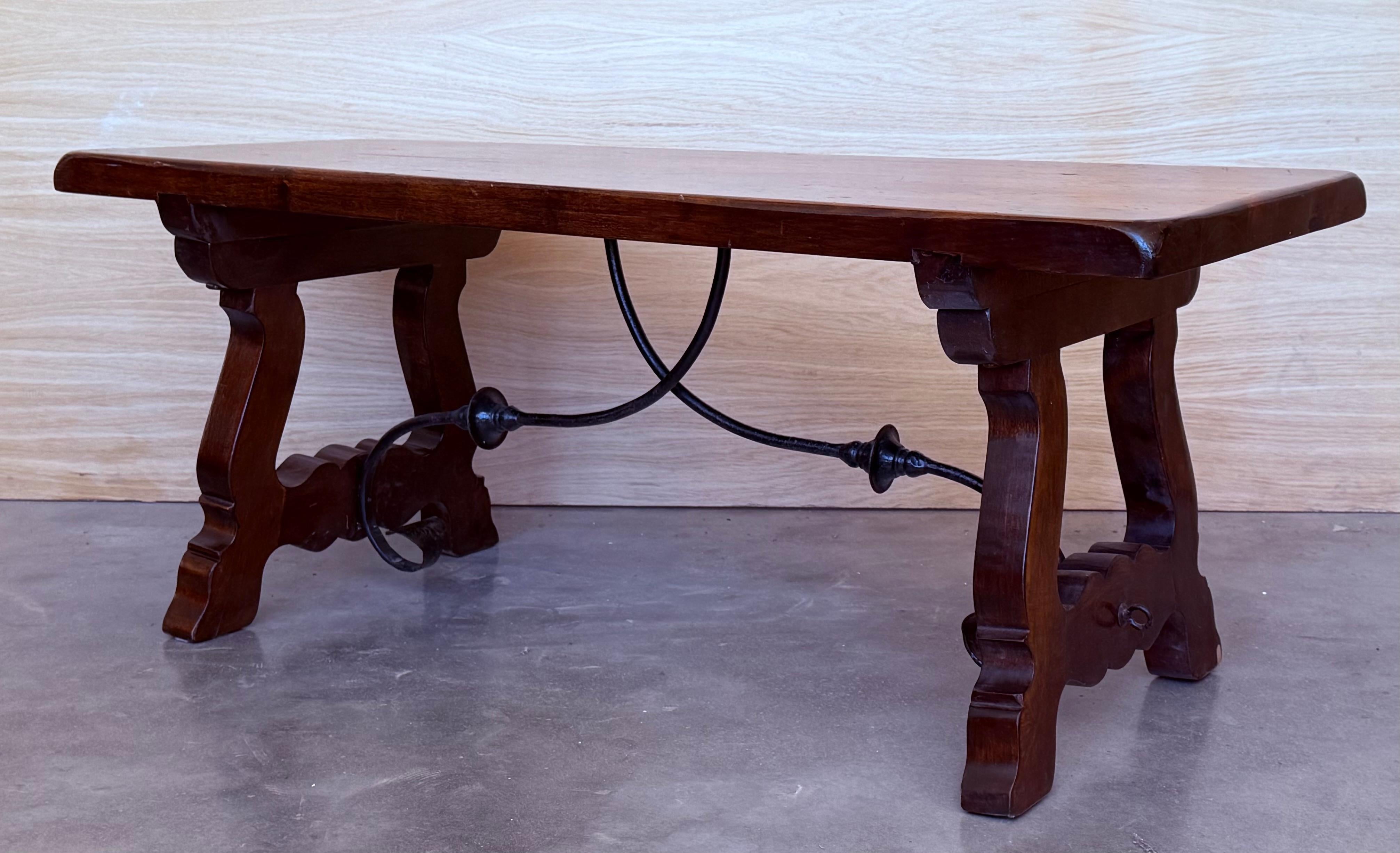 Walnut Spanish rectangular coffee table with lyre Legs For Sale