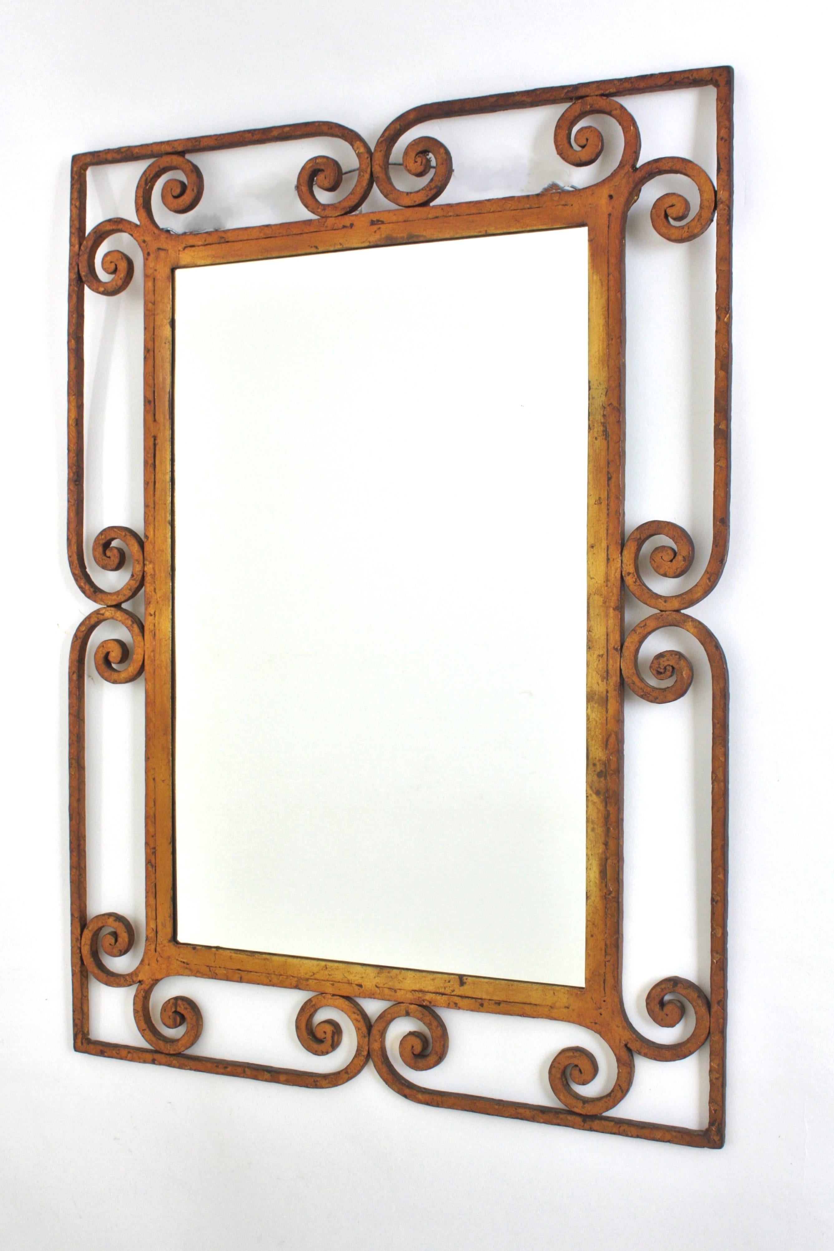 Spanish Rectangular Mirror in Gilt Wrought Iron, 1940s For Sale 3