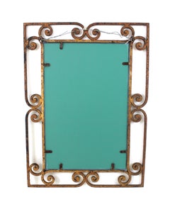 Spanish Rectangular Mirror in Gilt Wrought Iron, 1940s