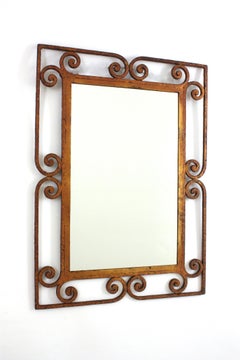 Spanish Rectangular Mirror in Gilt Wrought Iron, 1940s
