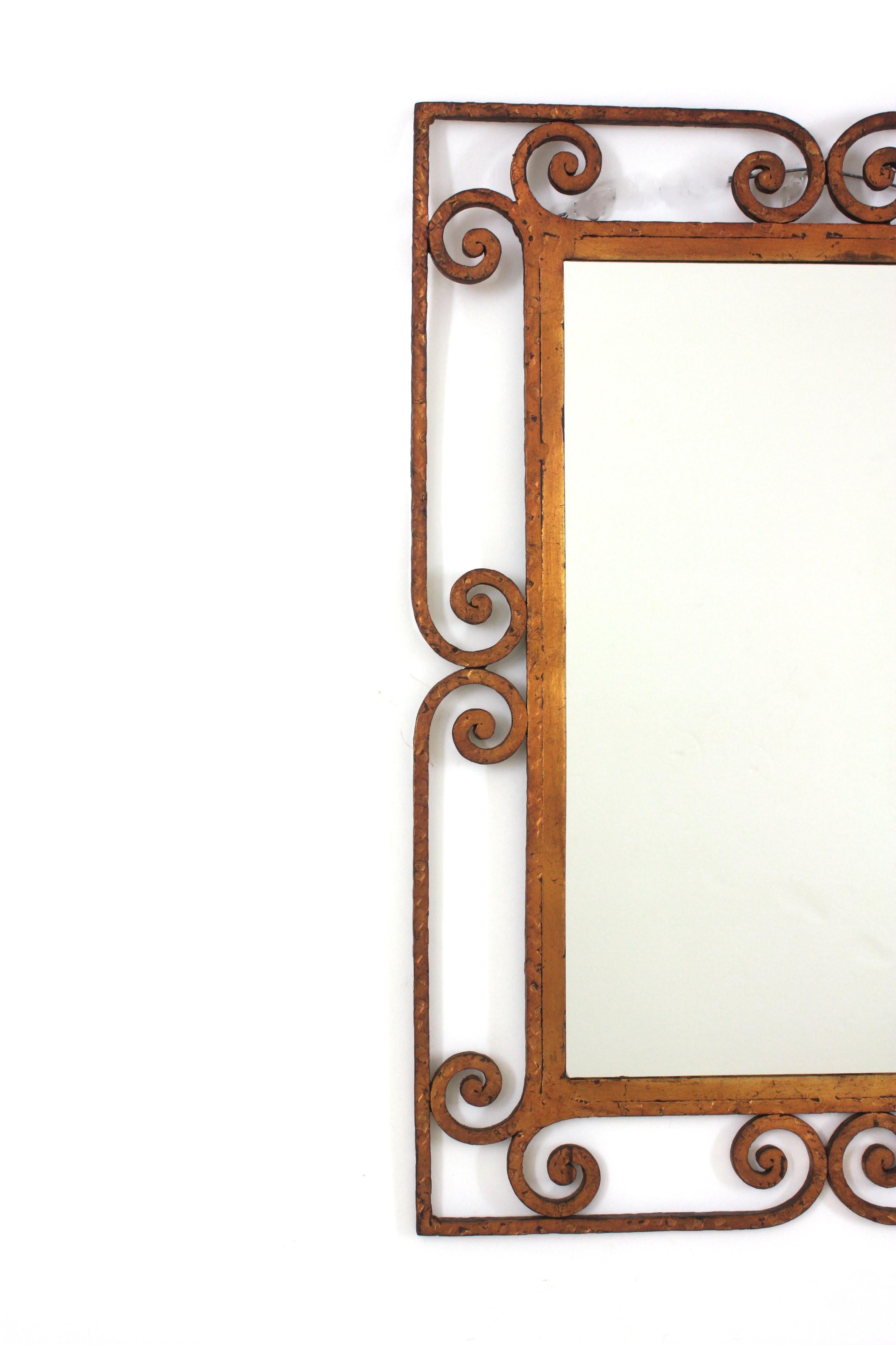 20th Century Spanish Rectangular Mirror in Gilt Wrought Iron, 1940s For Sale