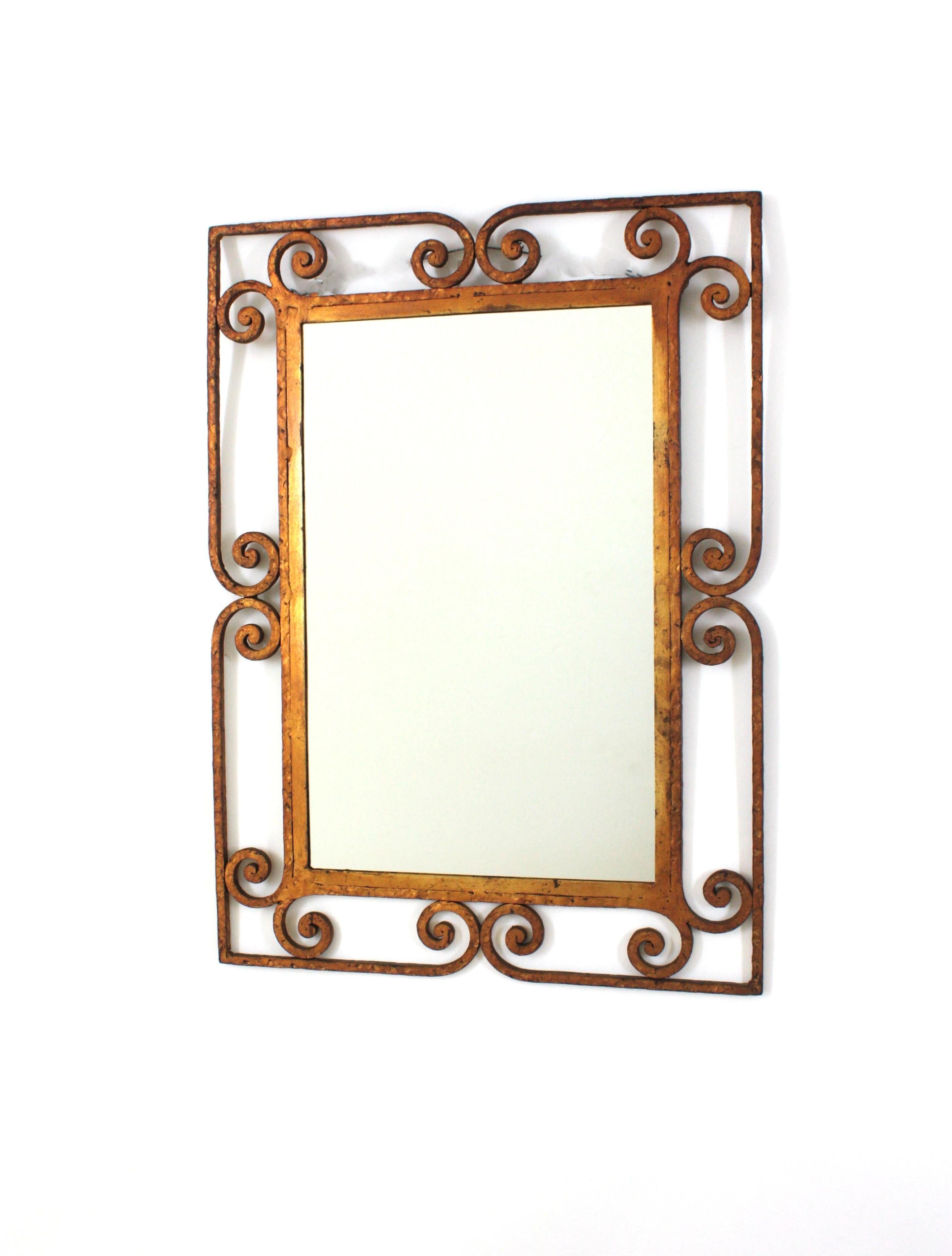Spanish Rectangular Mirror in Gilt Wrought Iron, 1940s For Sale 2