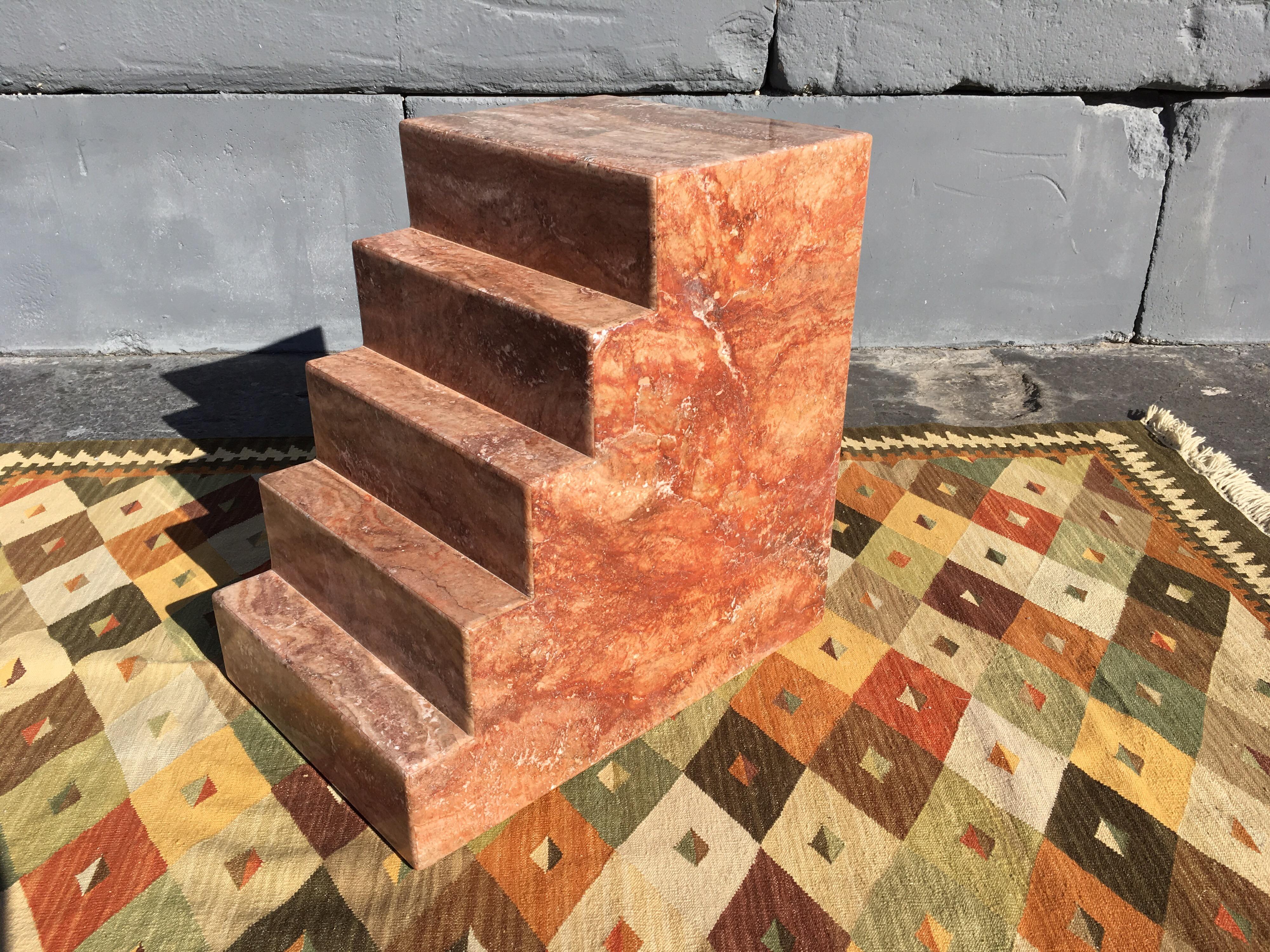 Pair of Spanish Red Travertine Table Bases Pedestals Step Design 5