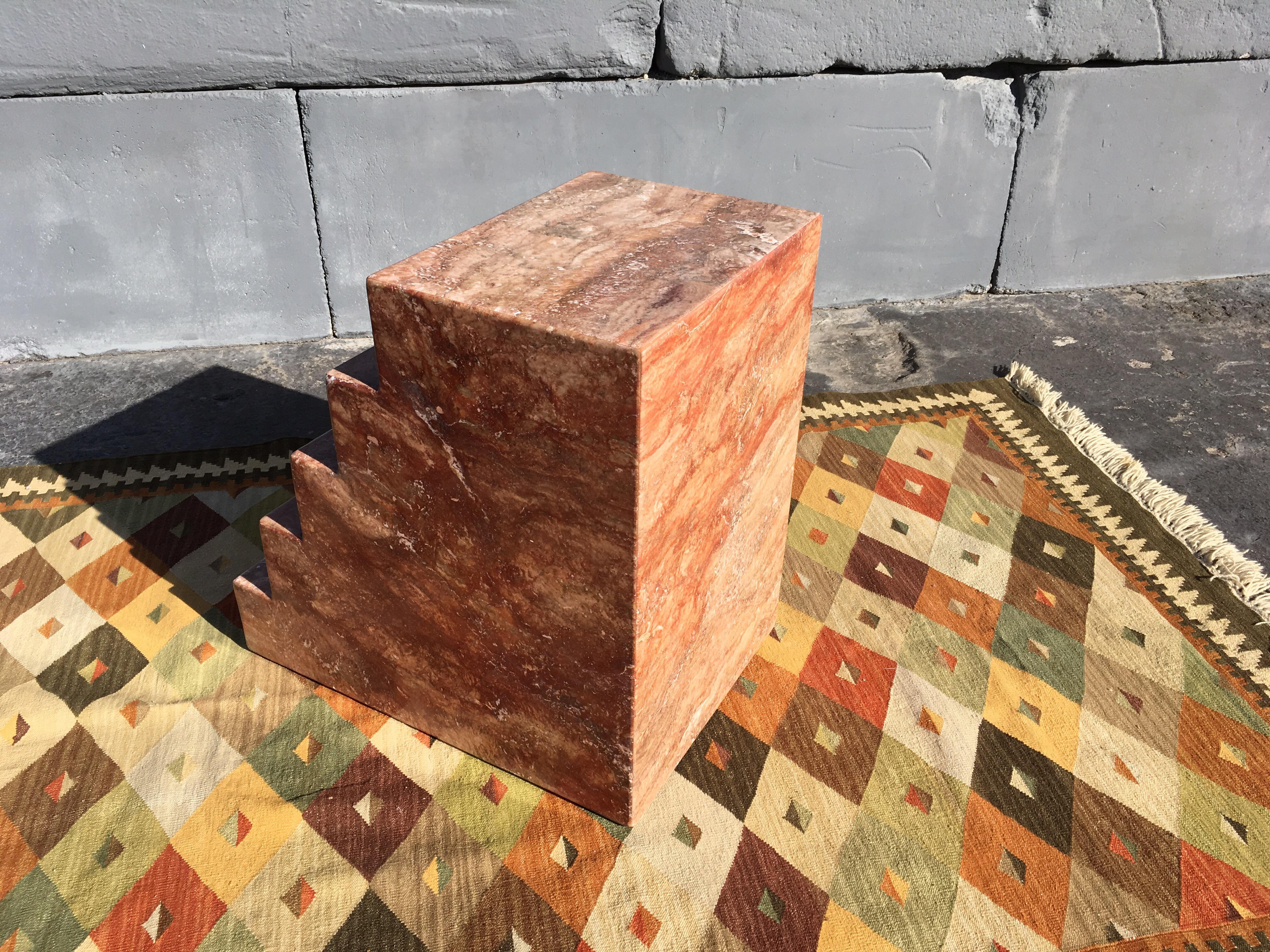 Pair of Spanish Red Travertine Table Bases Pedestals Step Design 6