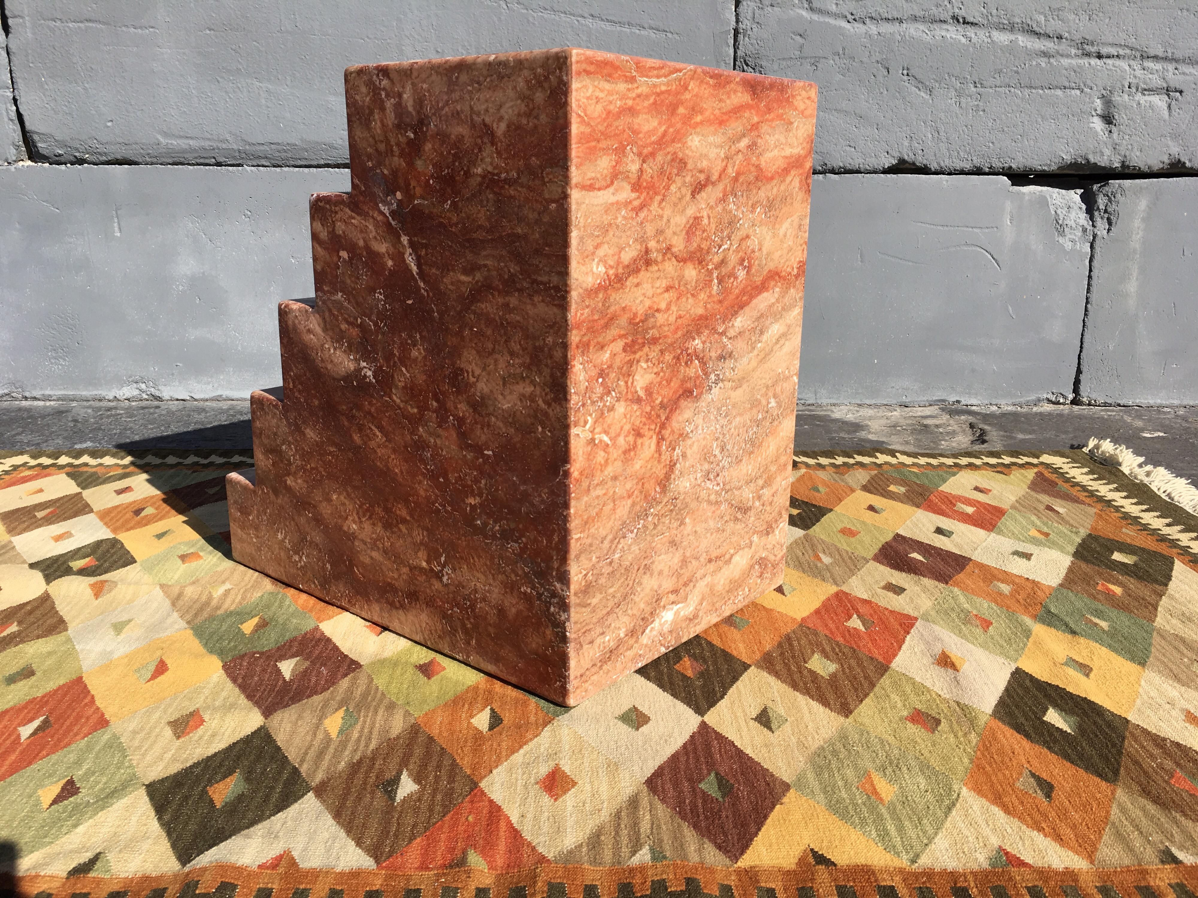 Pair of Spanish Red Travertine Table Bases Pedestals Step Design 7