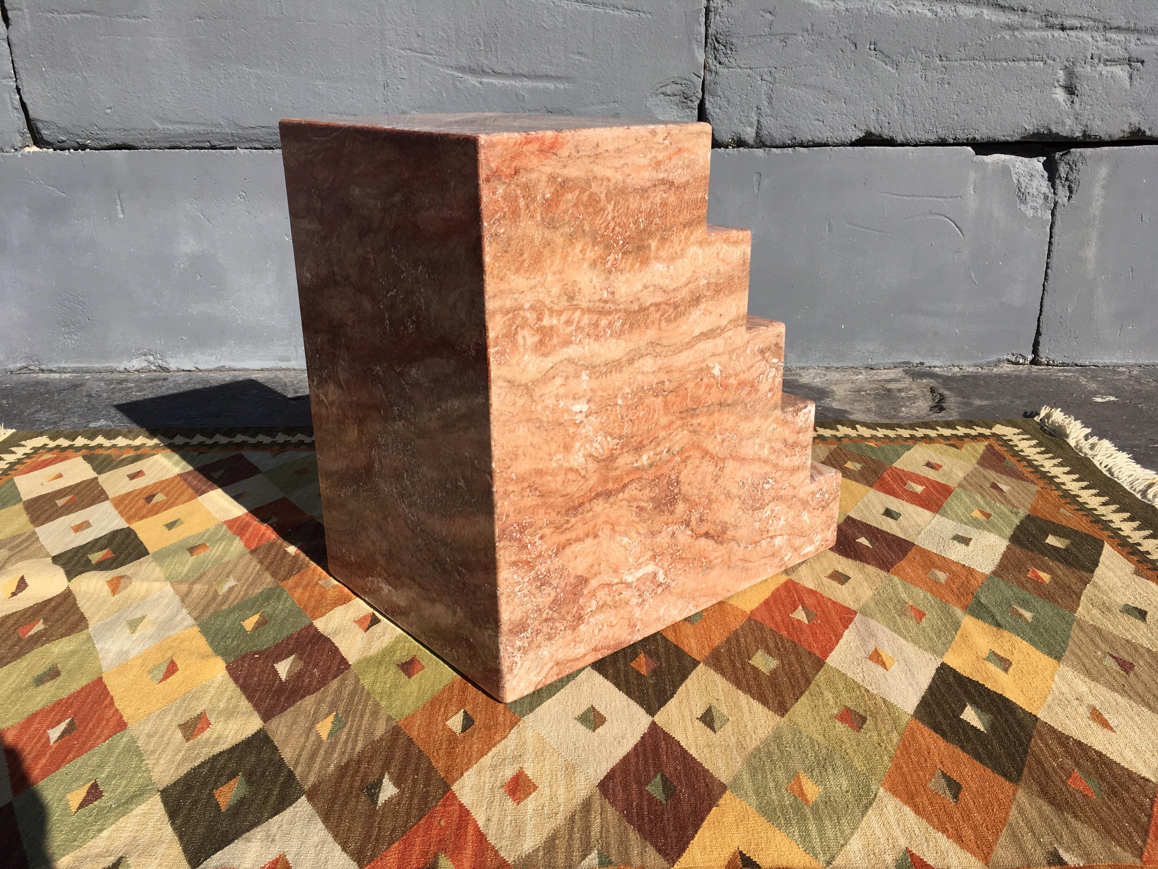Pair of Spanish Red Travertine Table Bases Pedestals Step Design 8