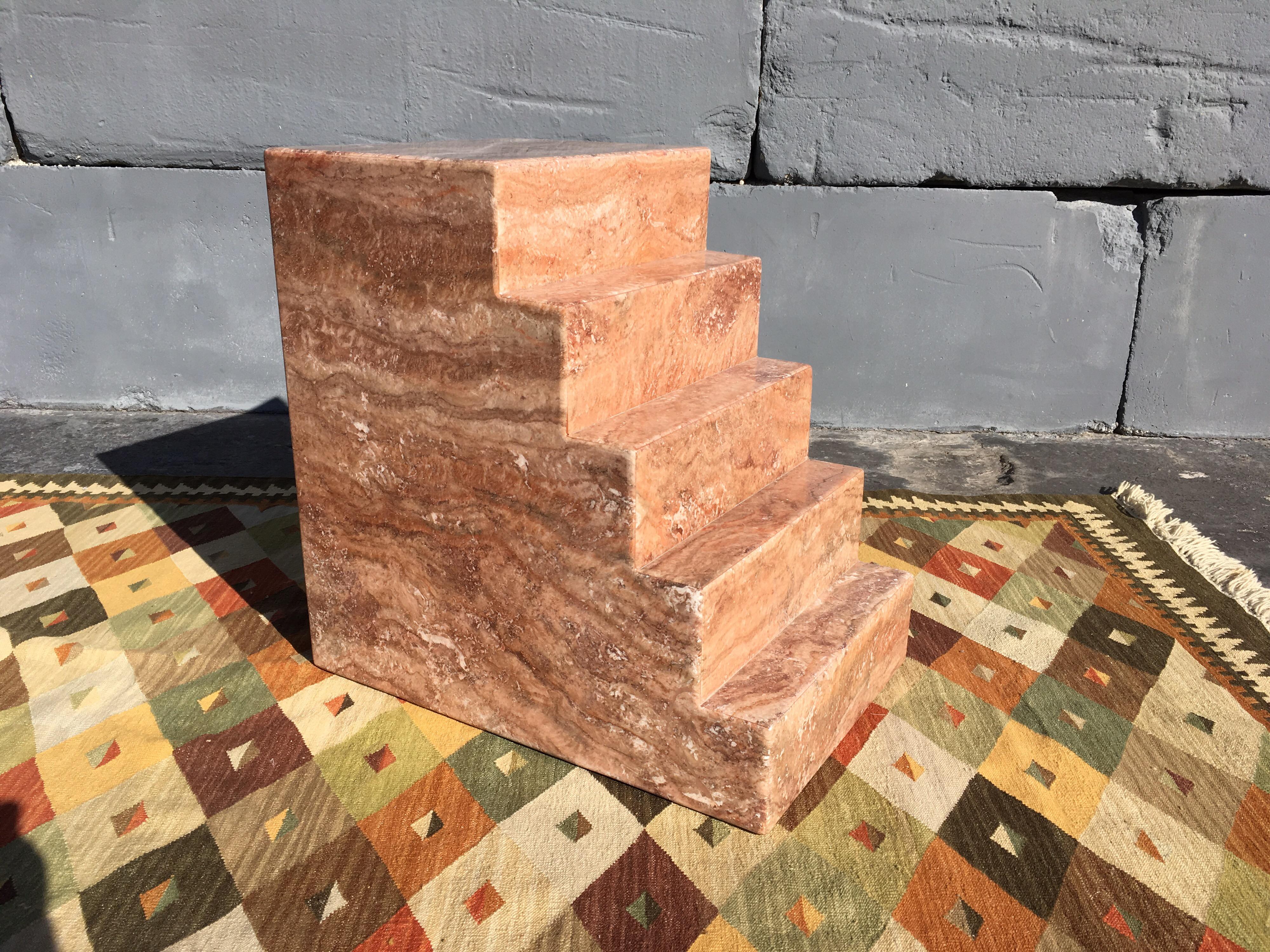 Pair of Spanish Red Travertine Table Bases Pedestals Step Design 9