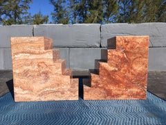 Pair of Spanish Red Travertine Table Bases Pedestals Step Design