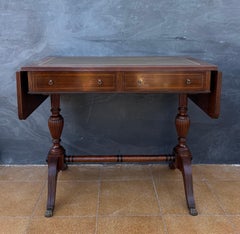 Spanish Regency Revival Drop-Leaf Writing Table with Leather Top, 1940s